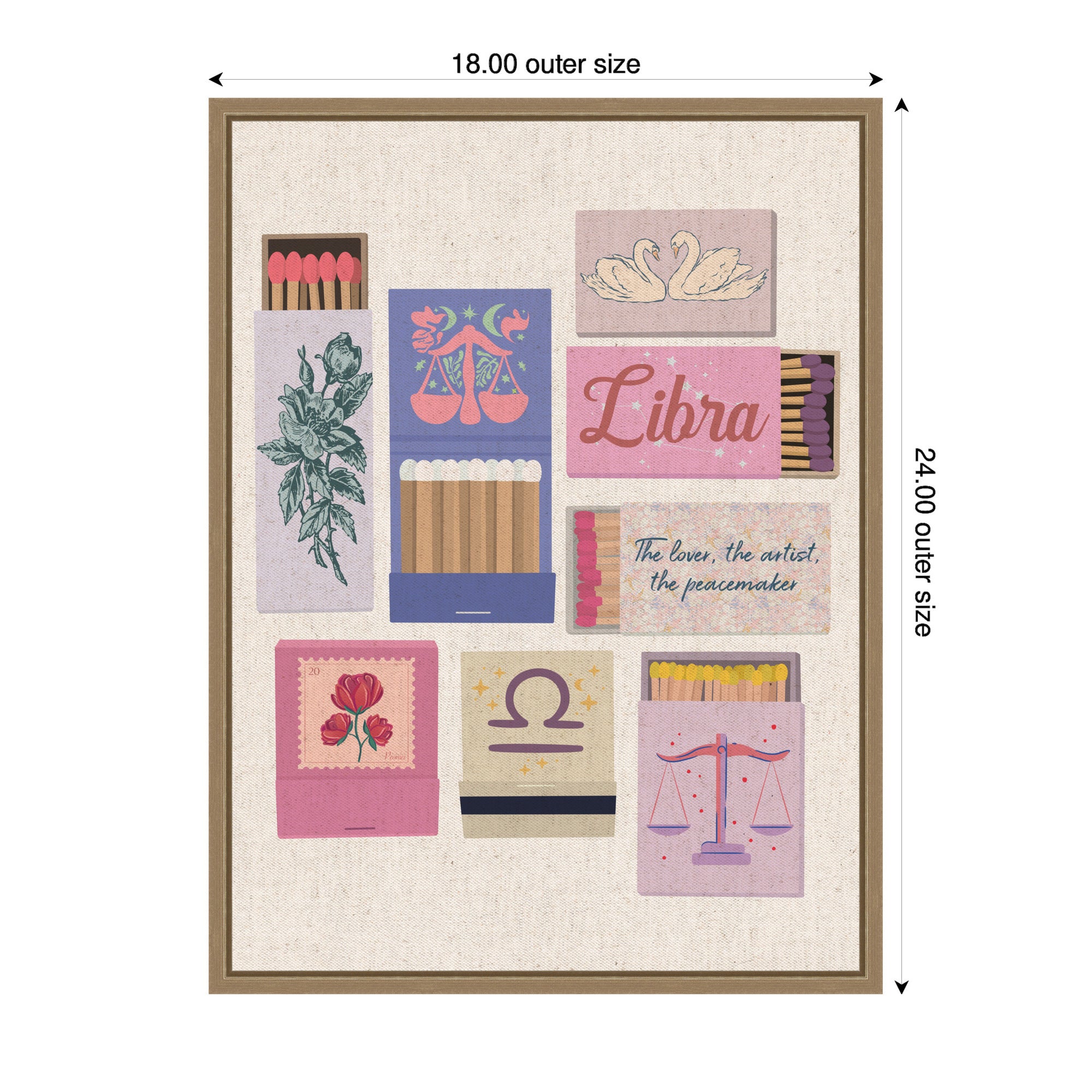 Libra Matchbooks Linen FC by Megan Ryan Framed Canvas Wall Art Print