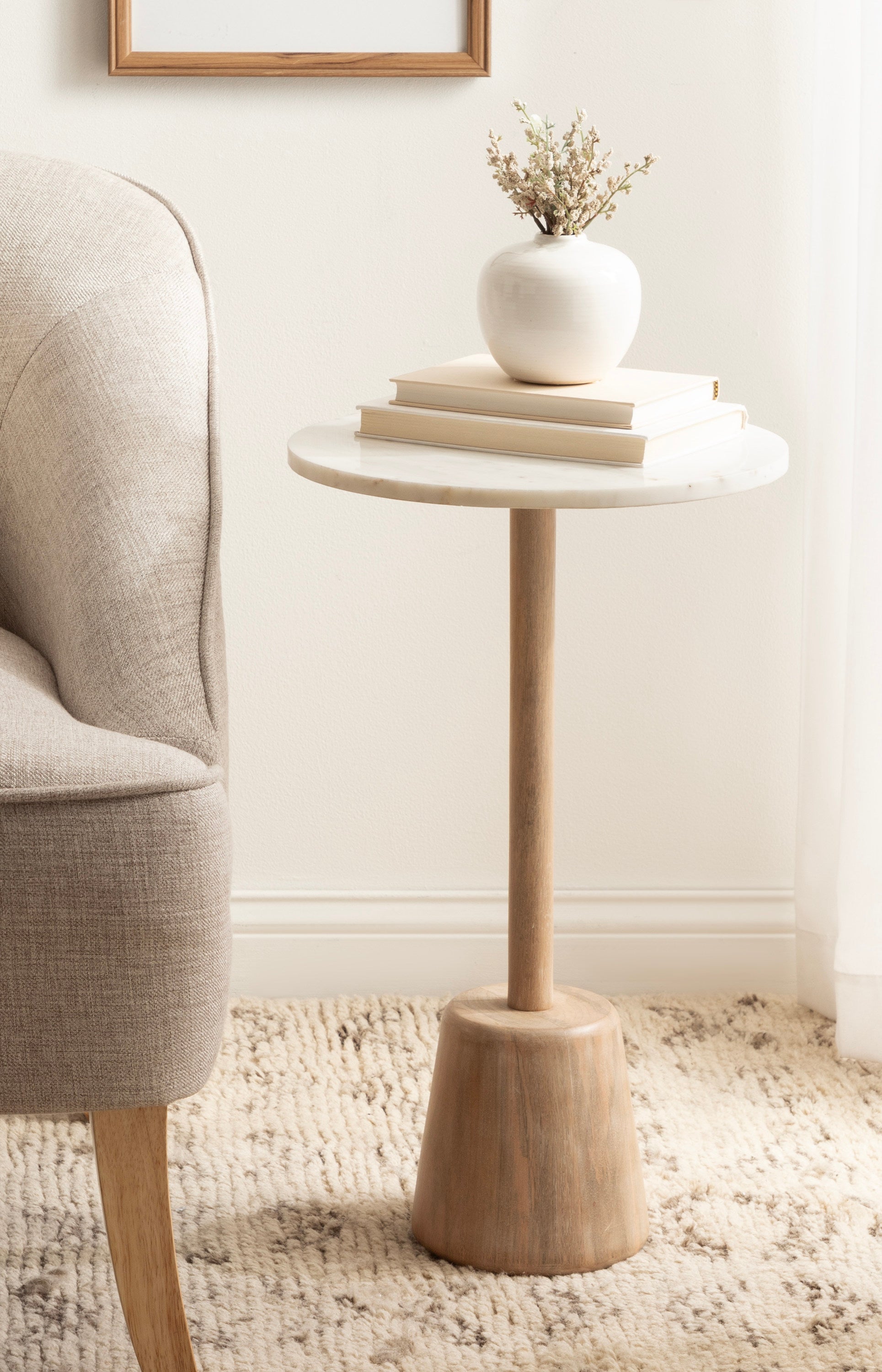 Side Table White Natural Beige 14x14x24 6