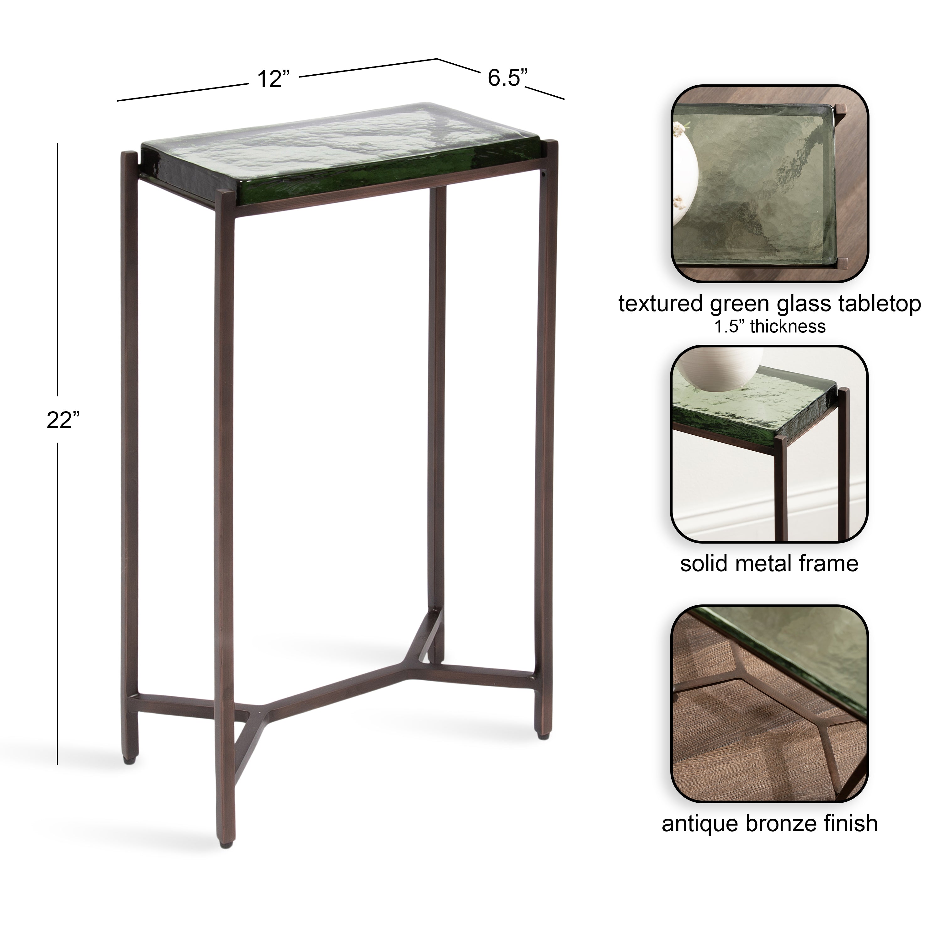 Side Table 12x7x22 Green Bronze 2
