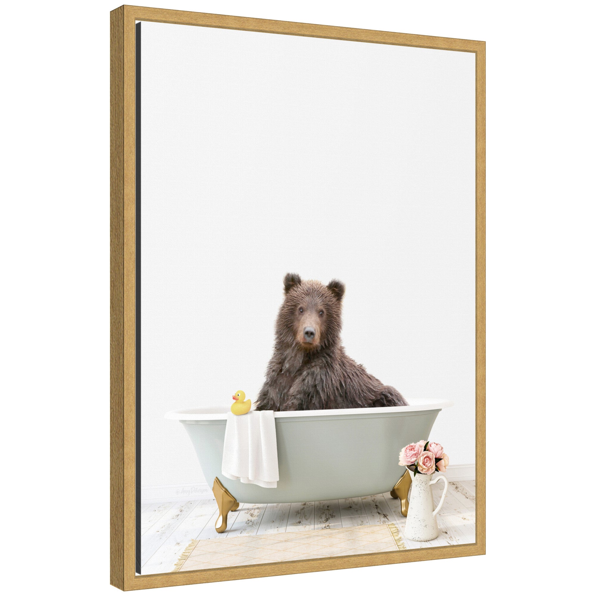 Sylvie Bear in Cottage Gray Bathtub Framed Canvas by Amy Peterson