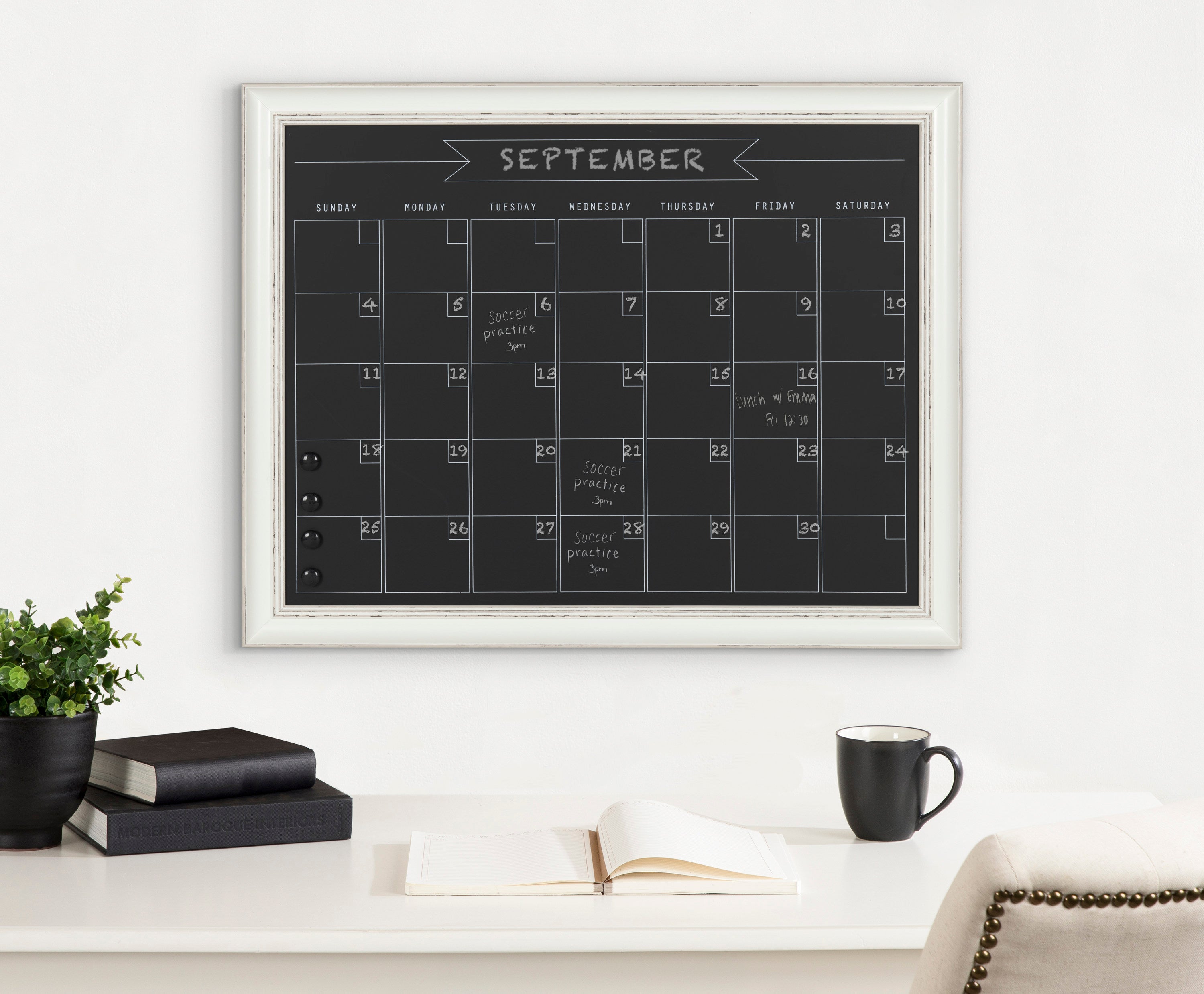 Macon Framed Magnetic Chalkboard Monthly Calendar
