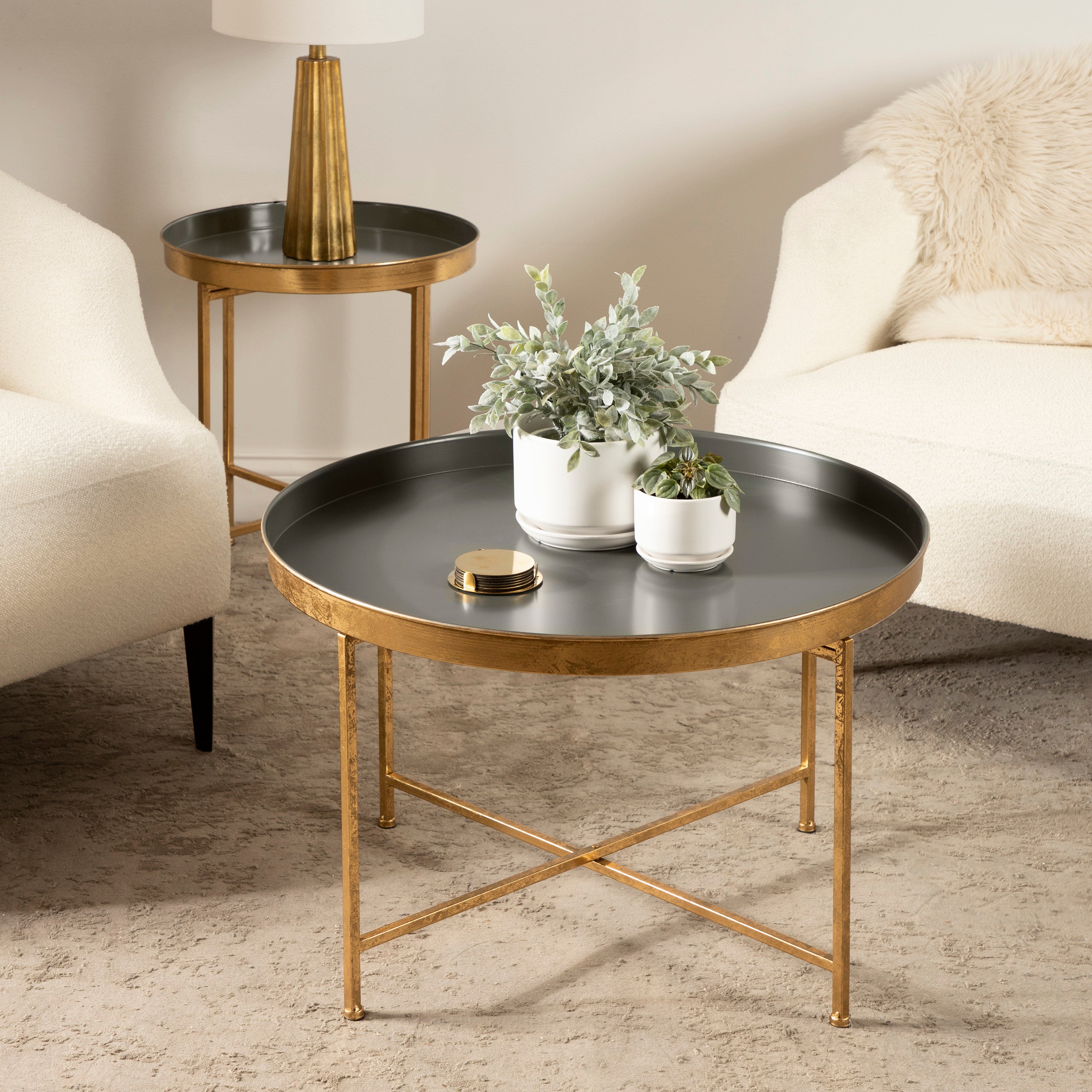 Coffee Table Gray Gold 28.25x28.25x19 7