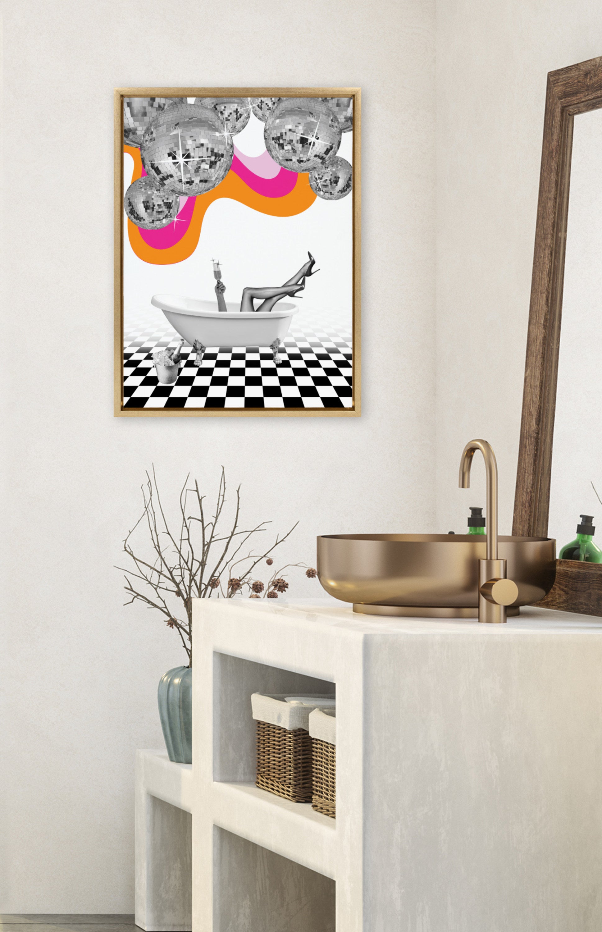 Sylvie Disco Bathtub Framed Canvas by Honey Island Studio