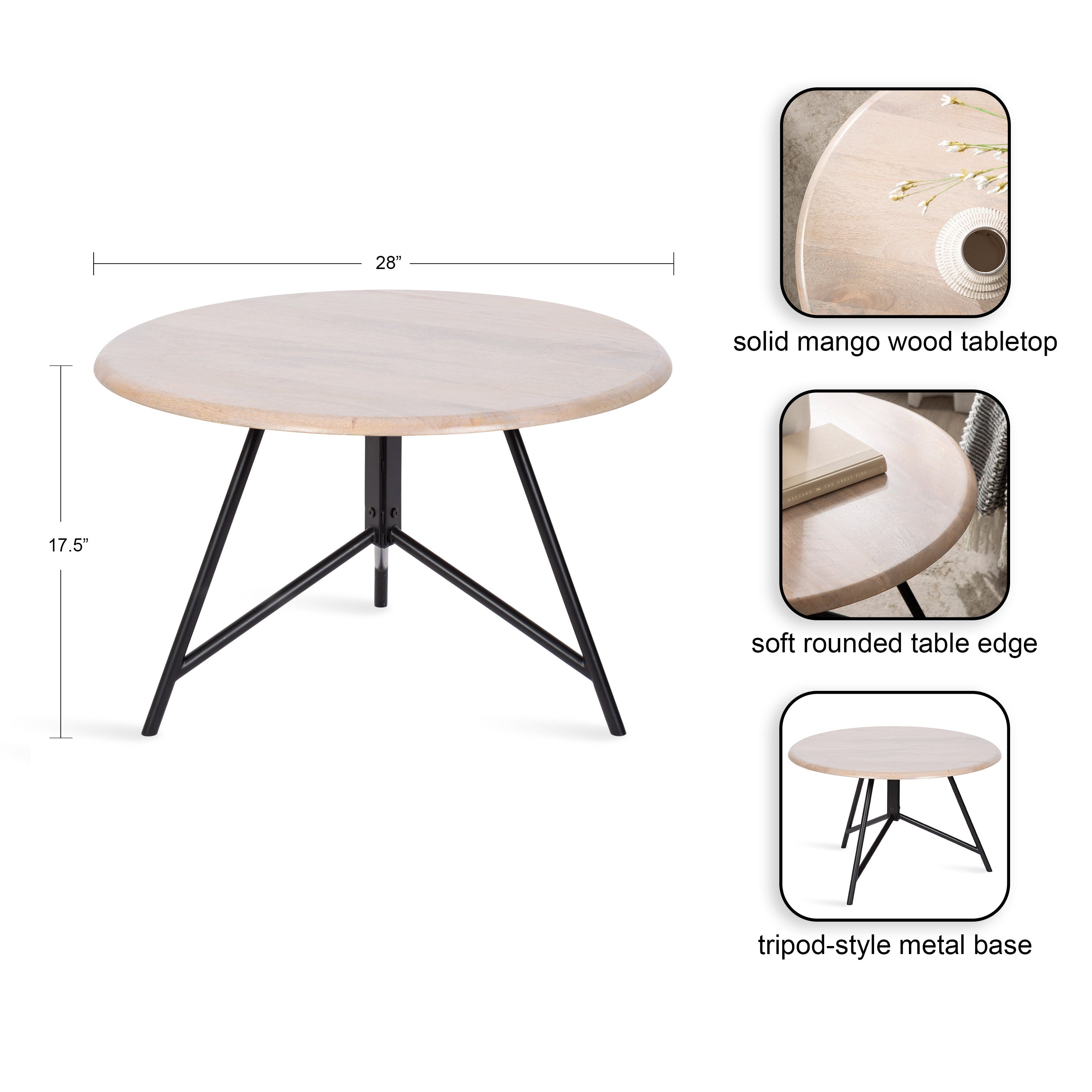 Coffee Table Whitewash Black 28x28x18 2