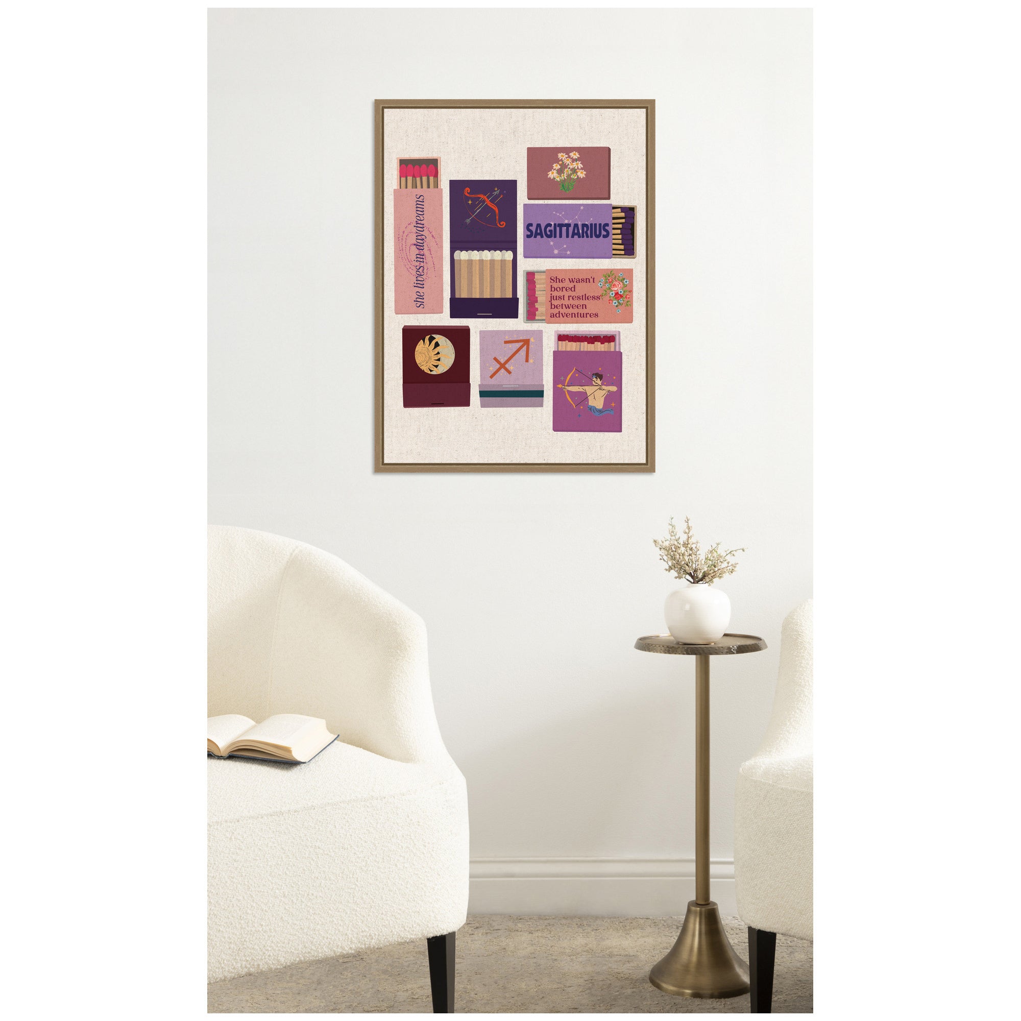 Sagittarius Matchbooks Linen FC by Megan Ryan Framed Canvas Wall Art Print
