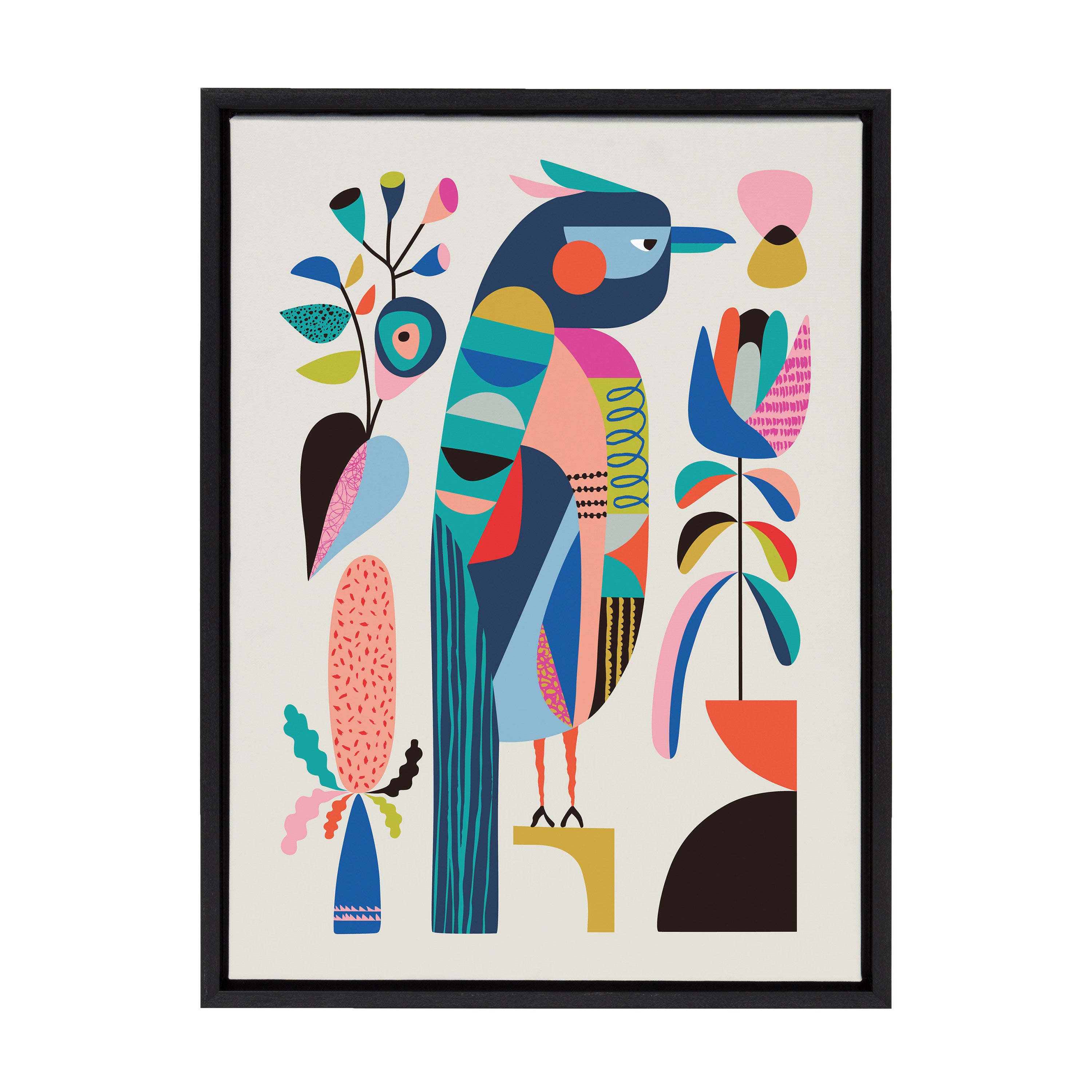 Sylvie Mid Century Modern Kookaburra Framed Canvas by Rachel Lee of My Dream Wall