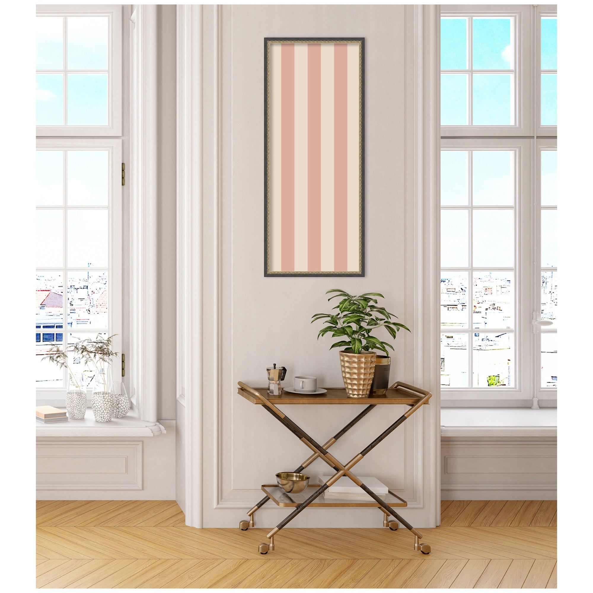 Framed Fabric Pinboard Wide Stripes Pink Wall Organization