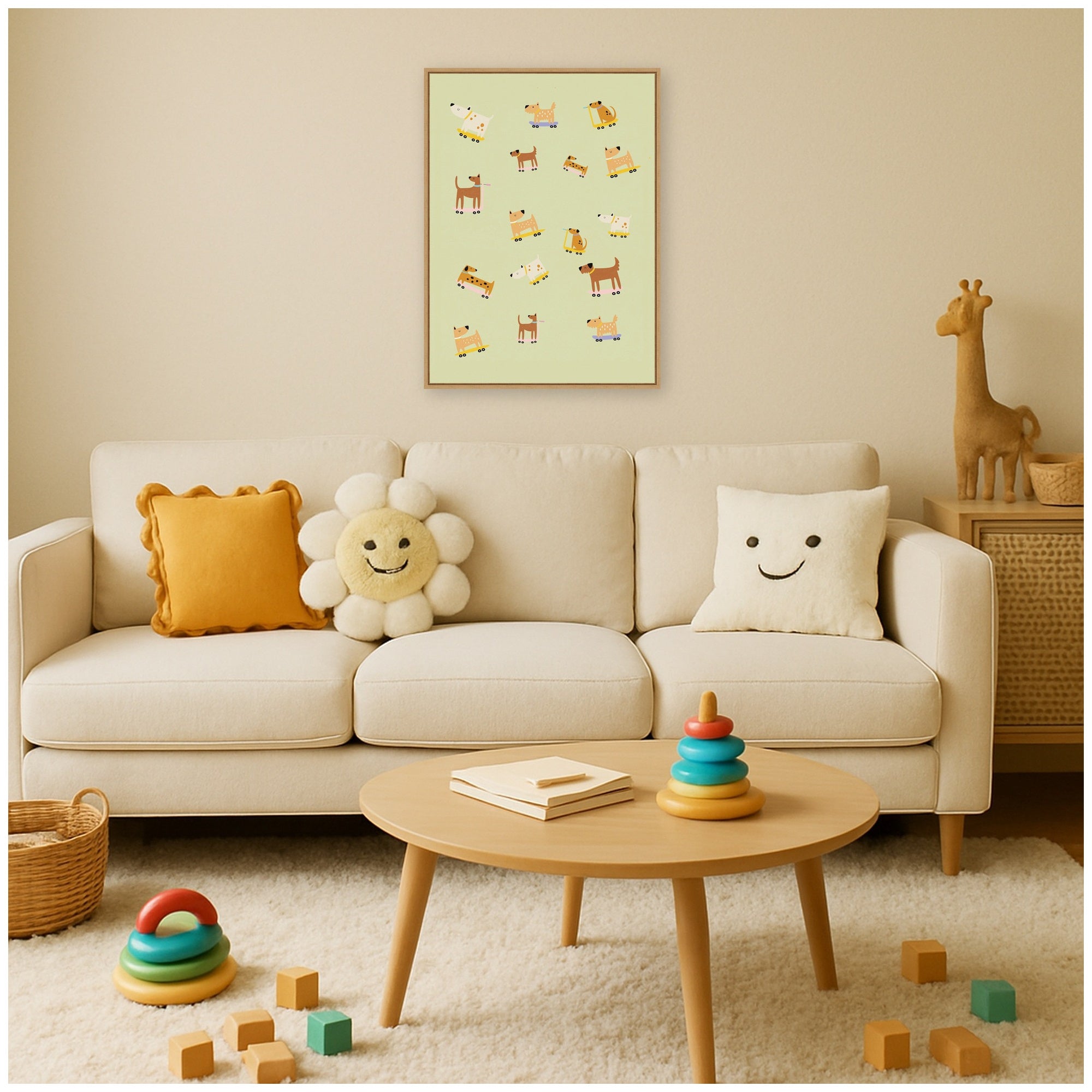 Playful Skateboarding Dogs by Laura Moss Framed Canvas Wall Art Print