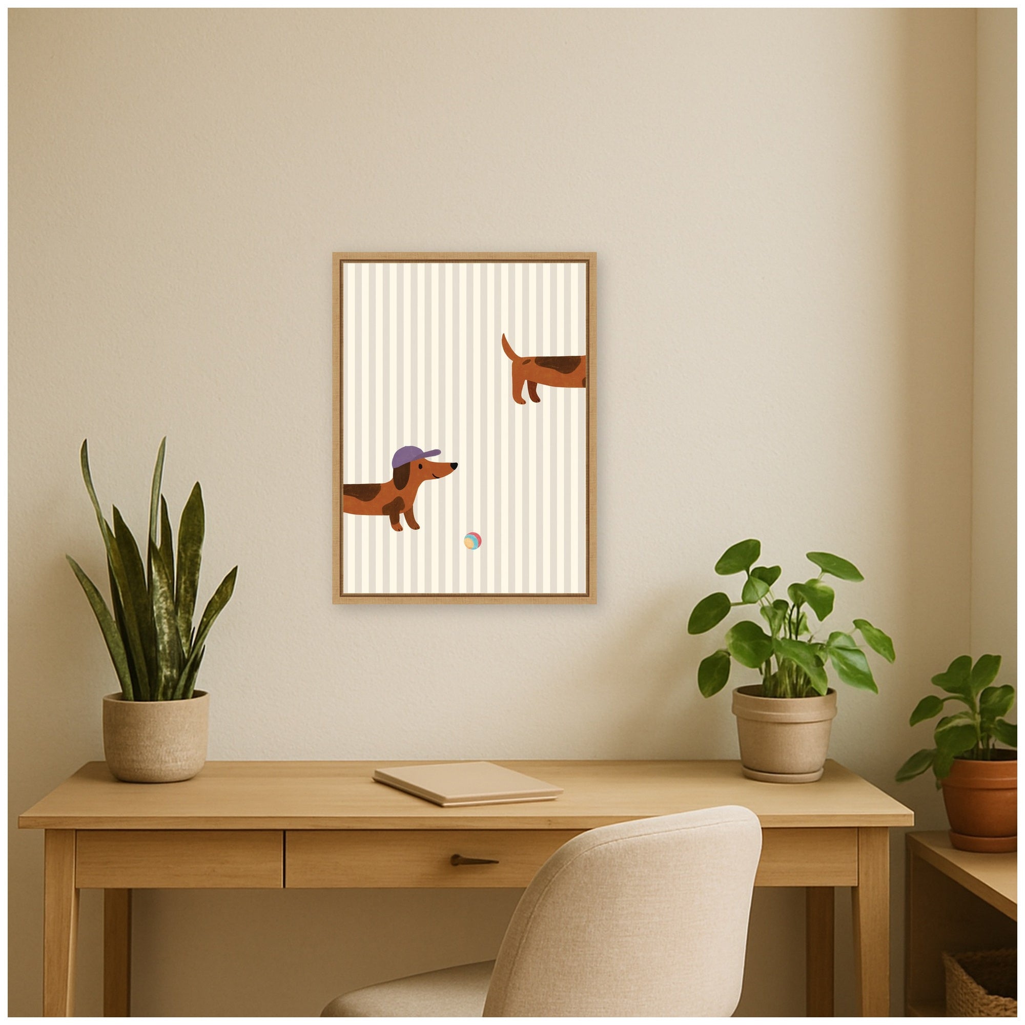 Playful Dachshund Puppy Striped by Laura Moss Framed Canvas Wall Art Print