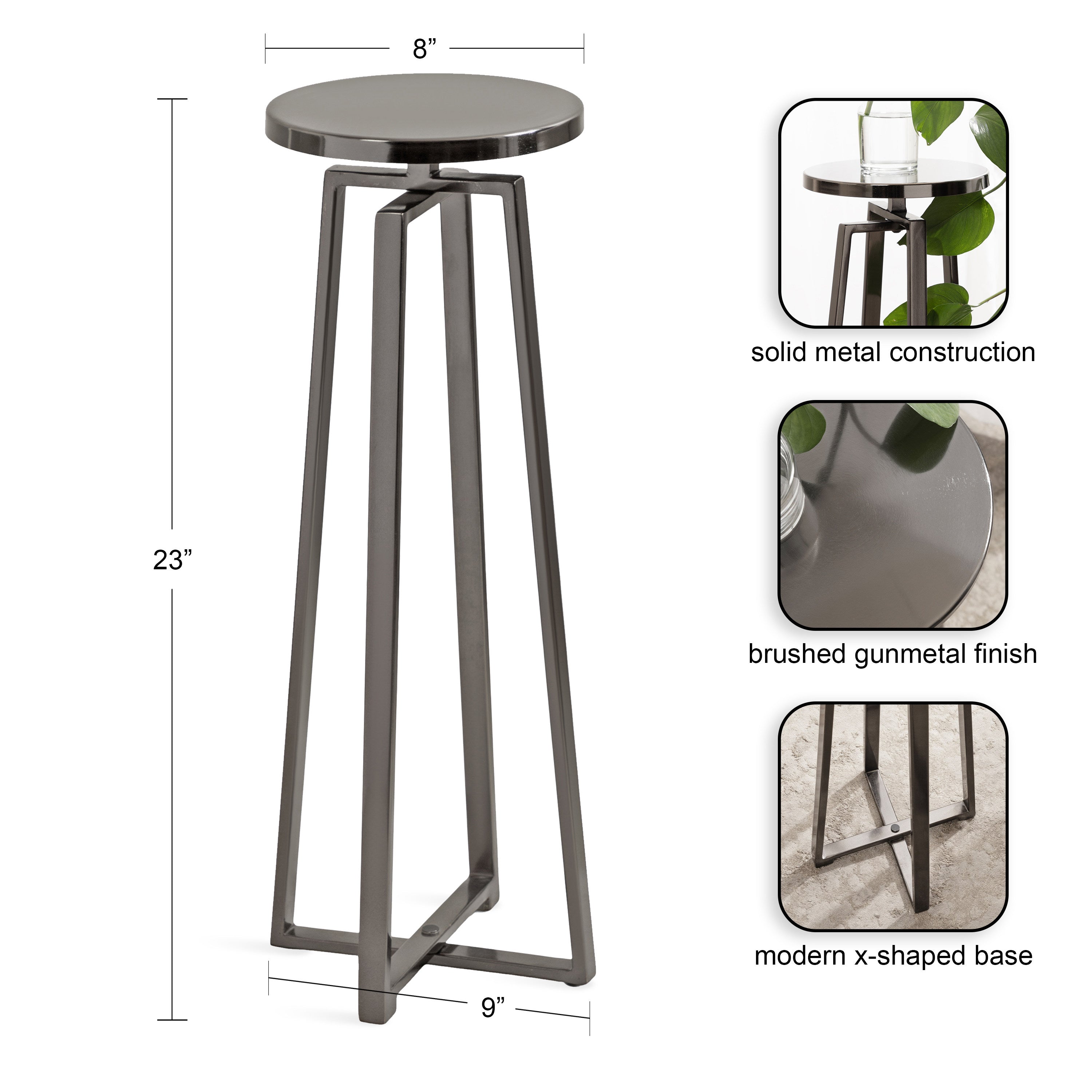 Drink Table Pewter 9x9x23 2