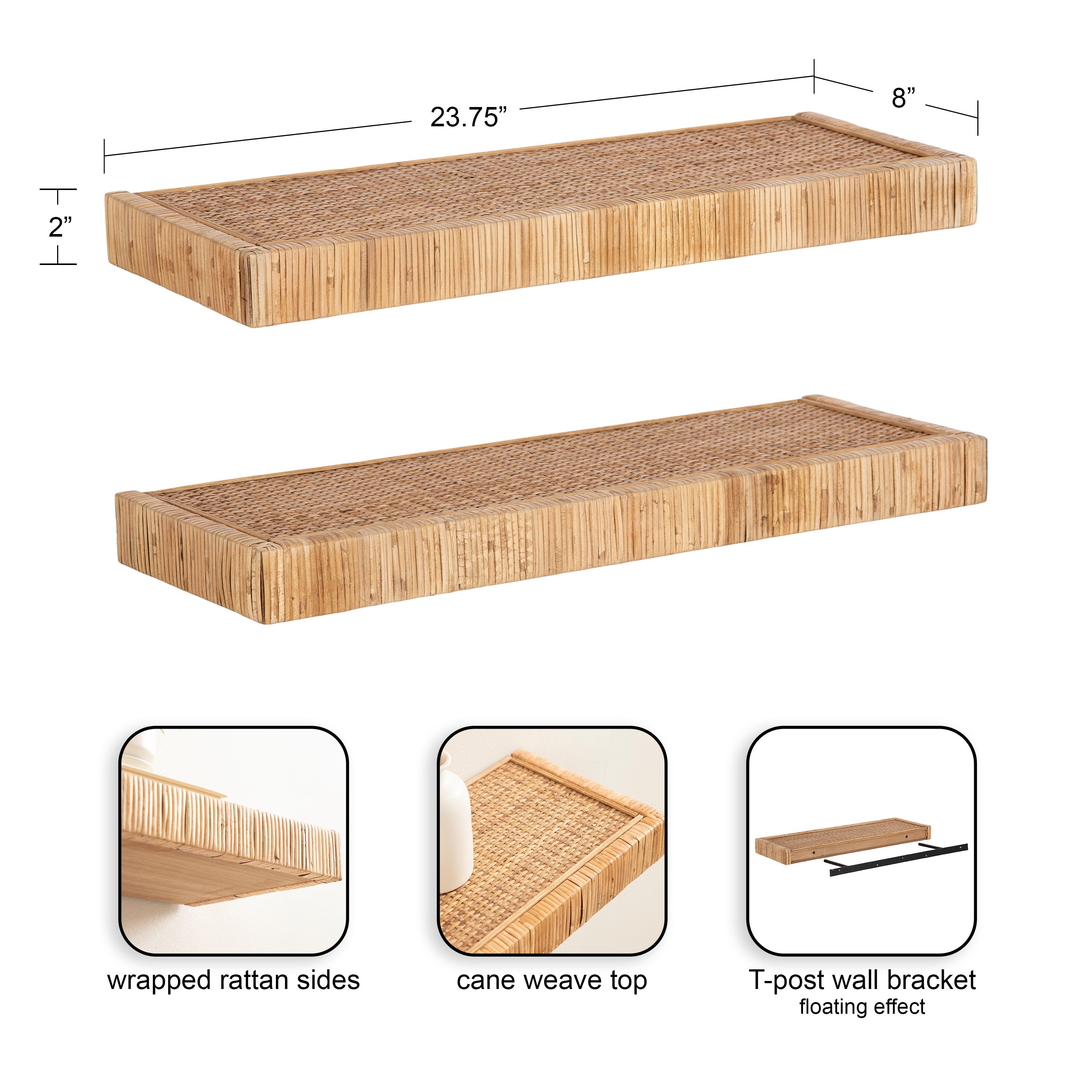 Rahmati 2pc Rattan Floating Shelves