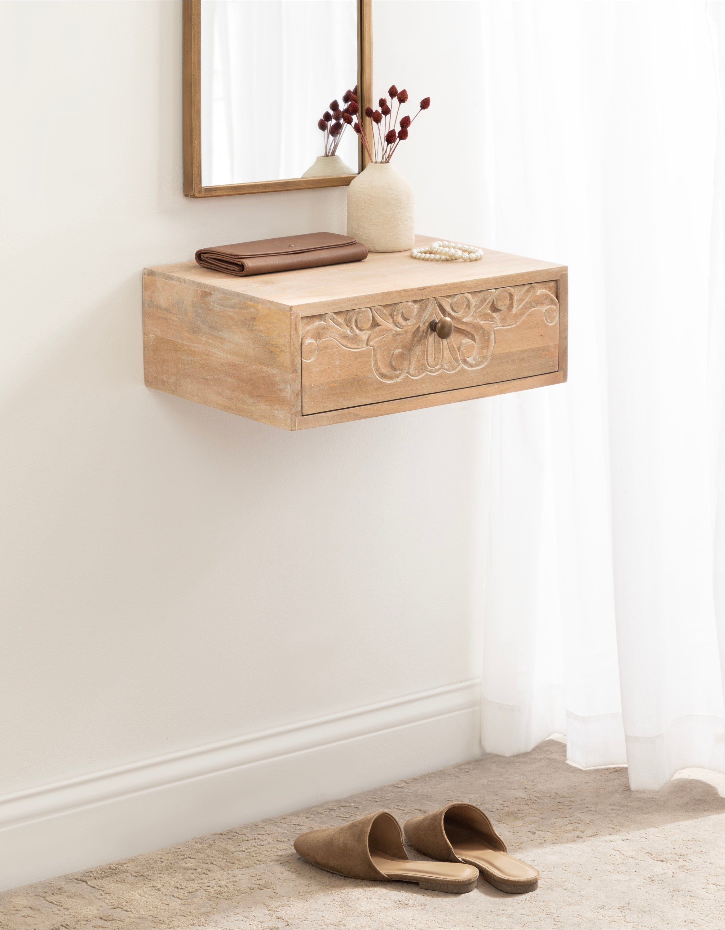 Mirza Carved Wood Floating Side Table