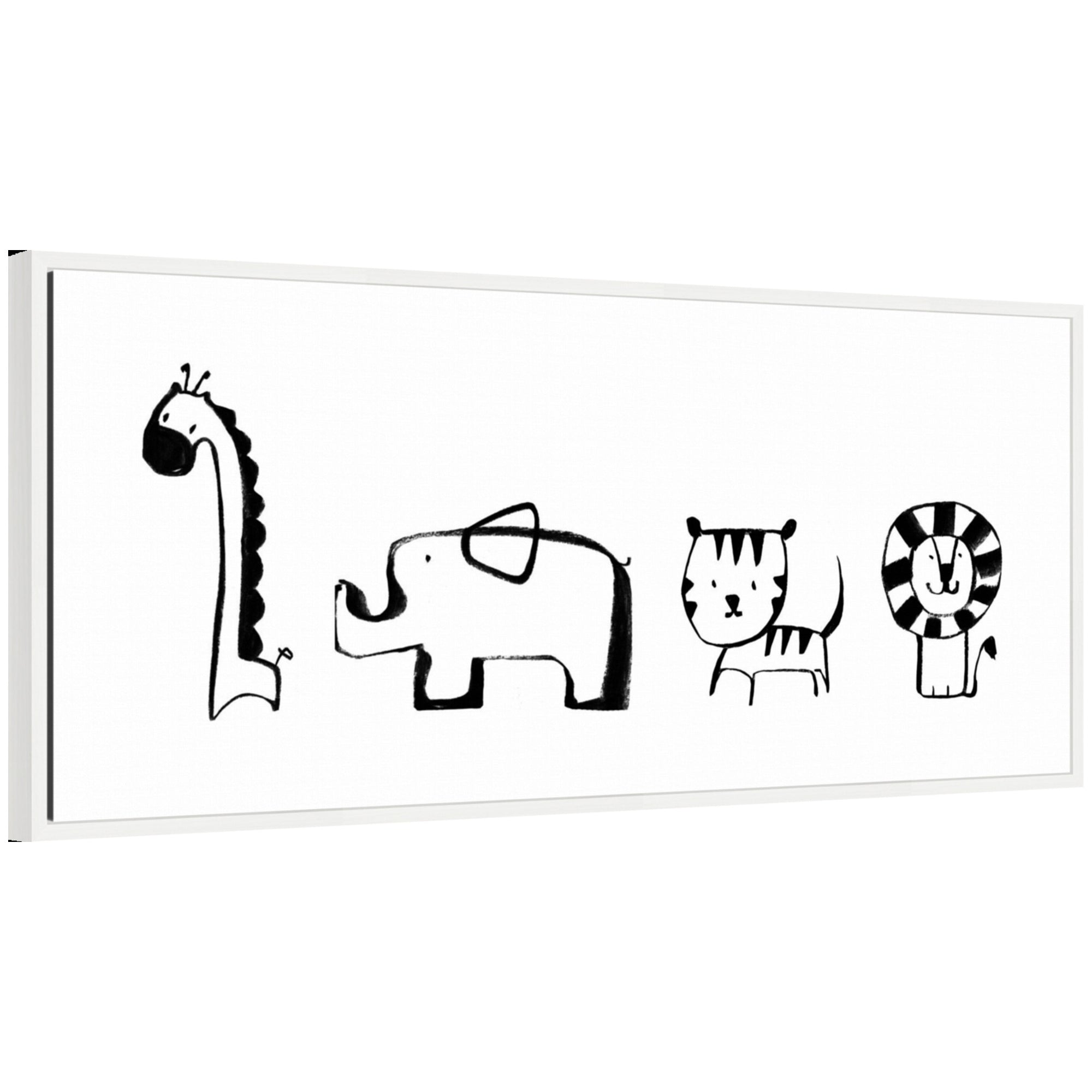 Sylvie Minimalist Giraffe Elephant Tiger and Lion Sketch Framed Canvas by Teju Reval