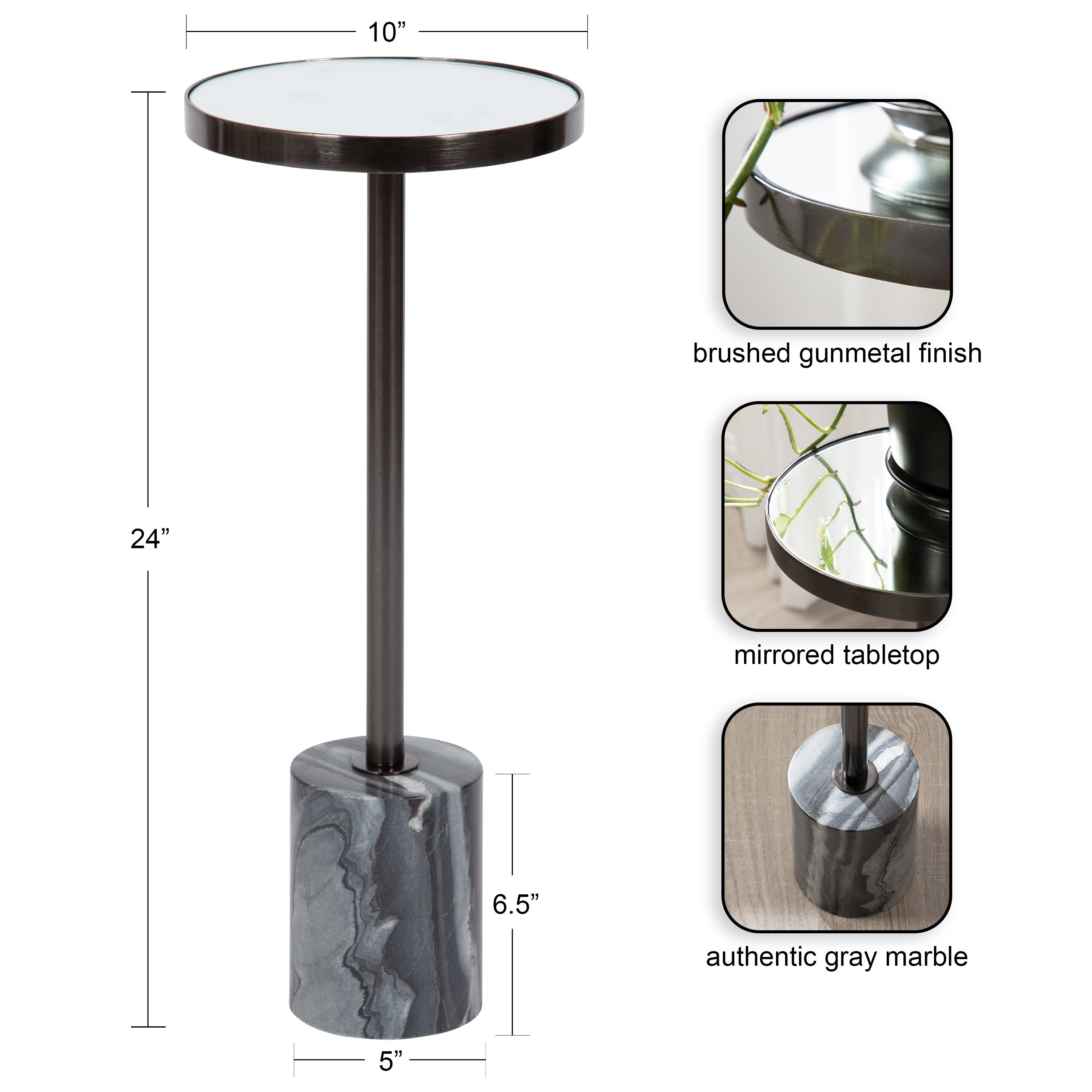 Drink Table Pewter Gray 10x10x24 2