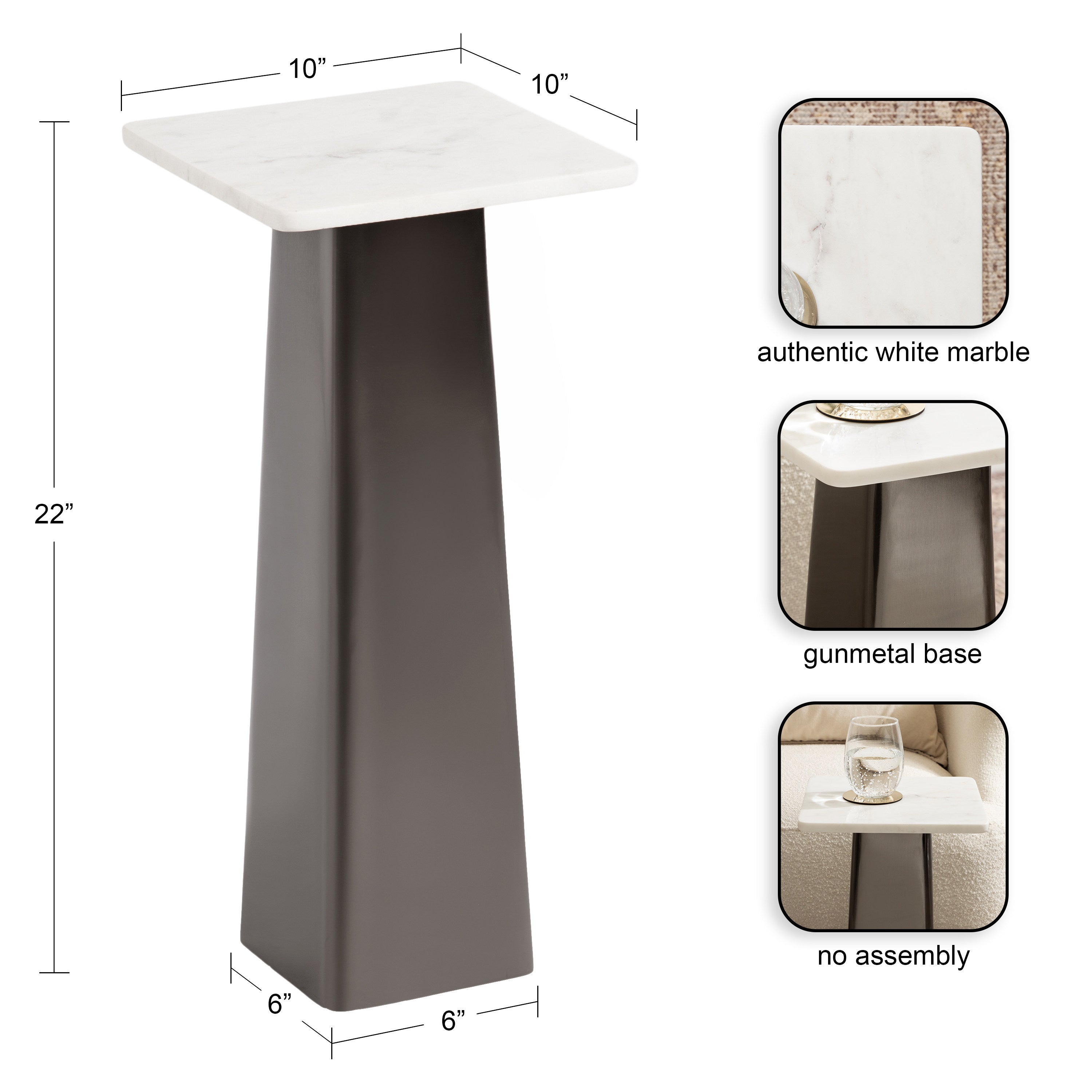 Drink Table 10x10x22 White Pewter 2