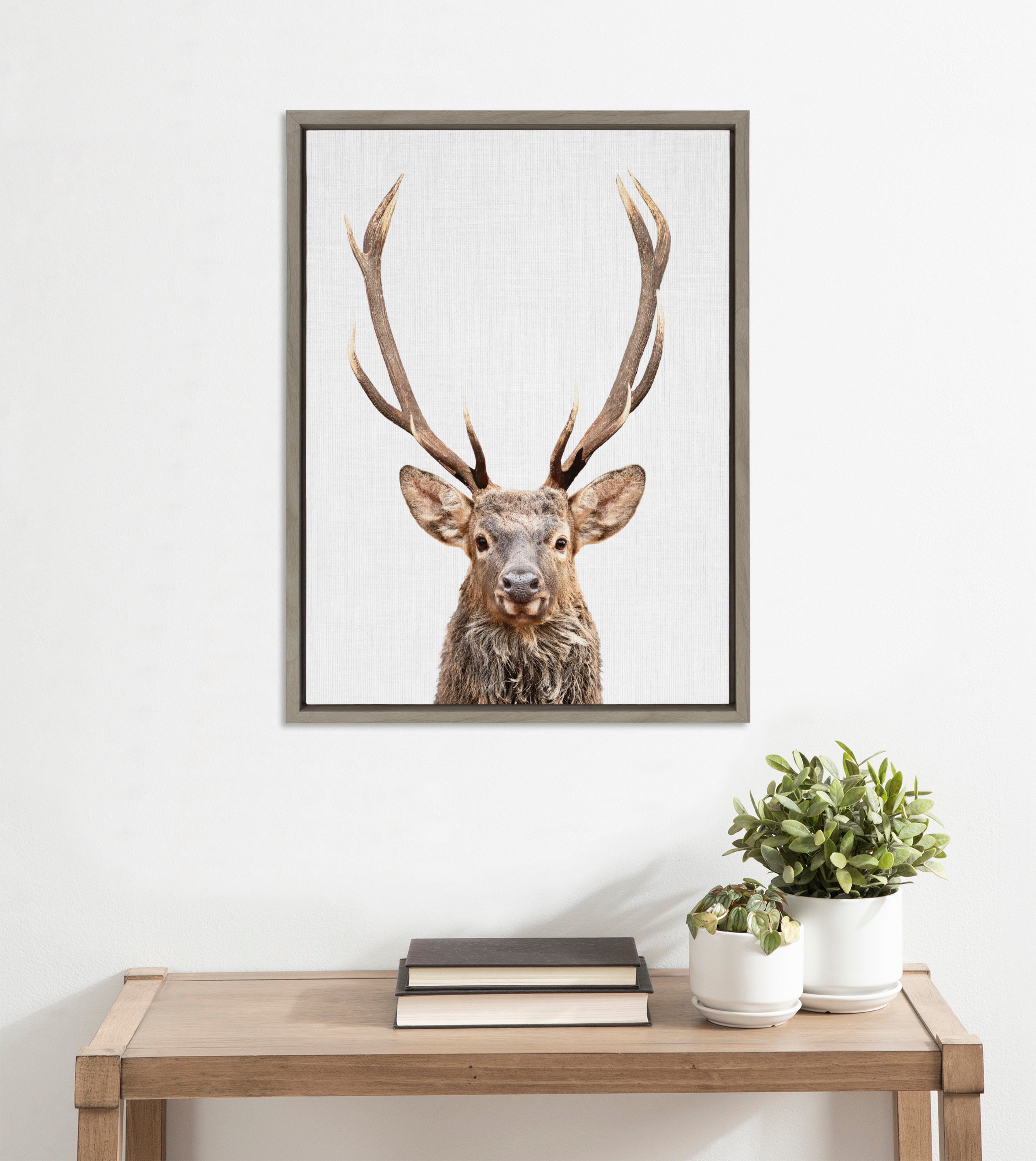 Sylvie The Red Deer Color Framed Canvas by Simon Te of Tai Prints