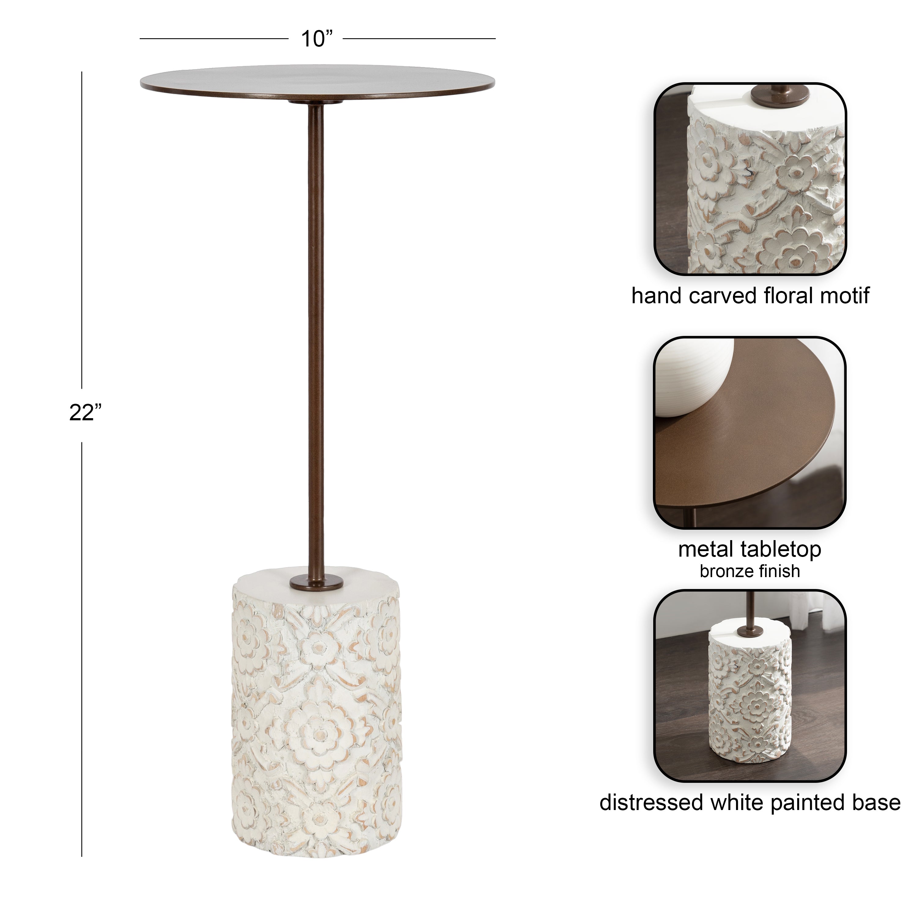 Drink Table 10x10x22 White Bronze 2