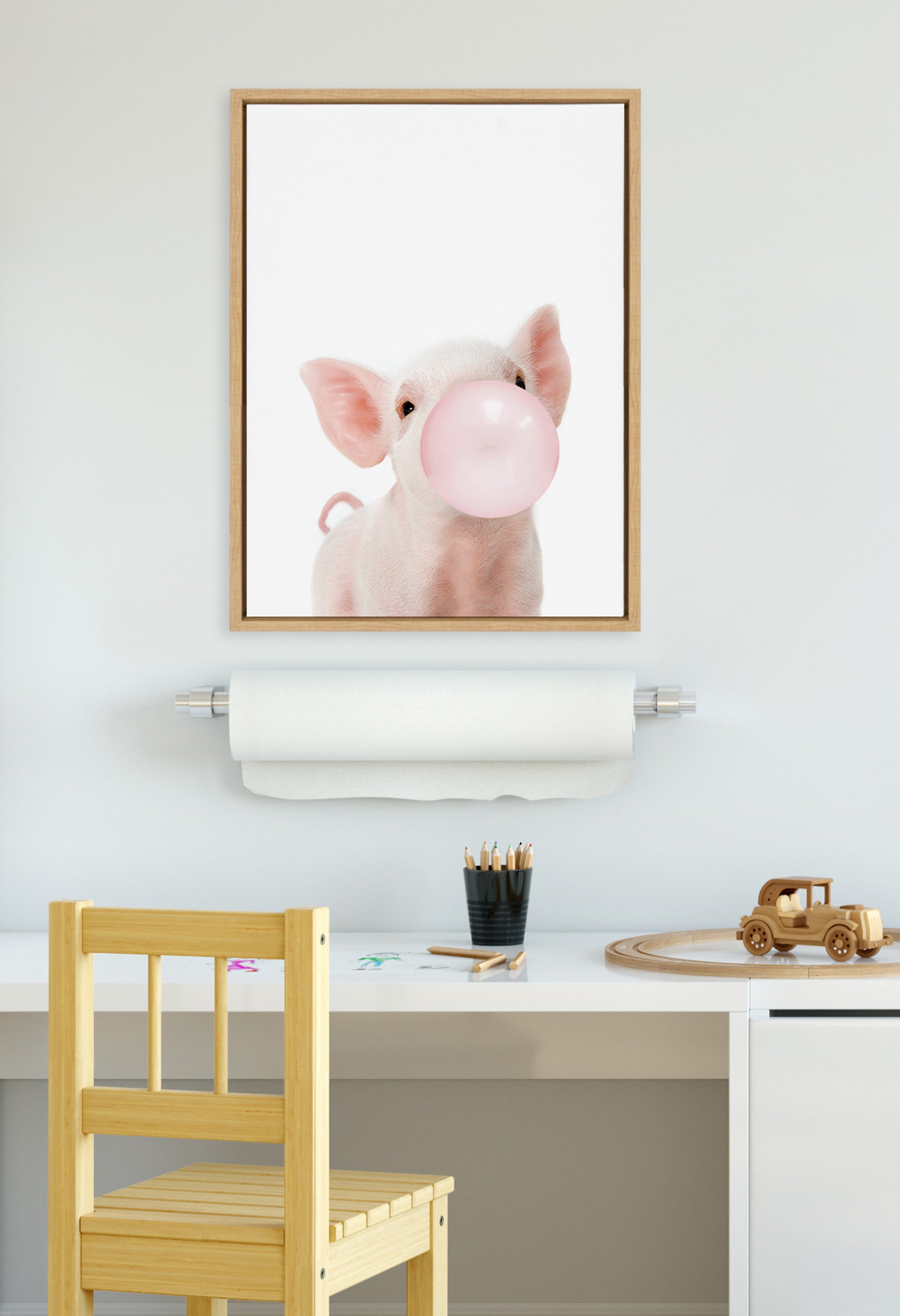 Sylvie Bubble Gum Piglet Framed Canvas by Amy Peterson Art Studio