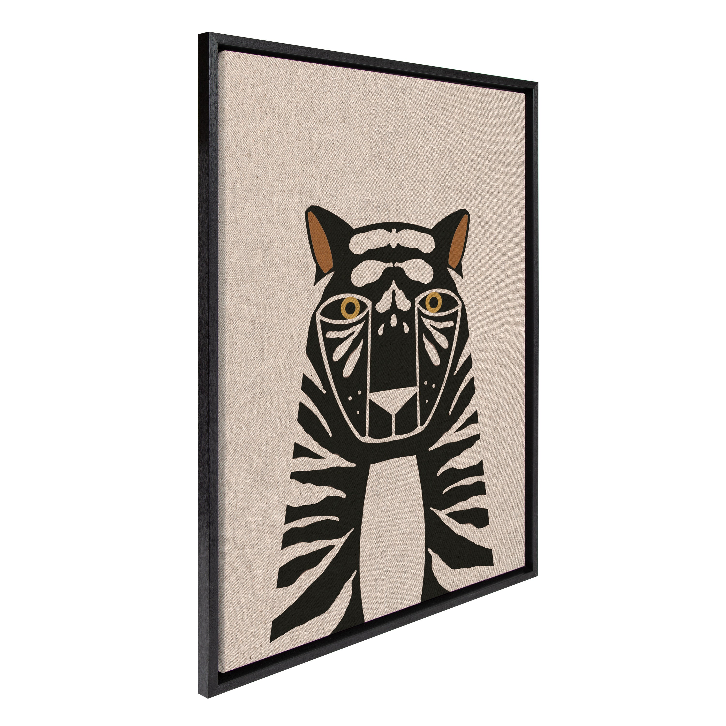 Sylvie Tiger Profile Neutral Linen Framed Canvas by Hannah Beisang