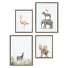 Sylvie Zebra in Tall Grass, Flamingo Standing, Baby Elephant Walk and Stacked Safari Animals Framed Canvas Art Set by Amy Peterson Art Studio