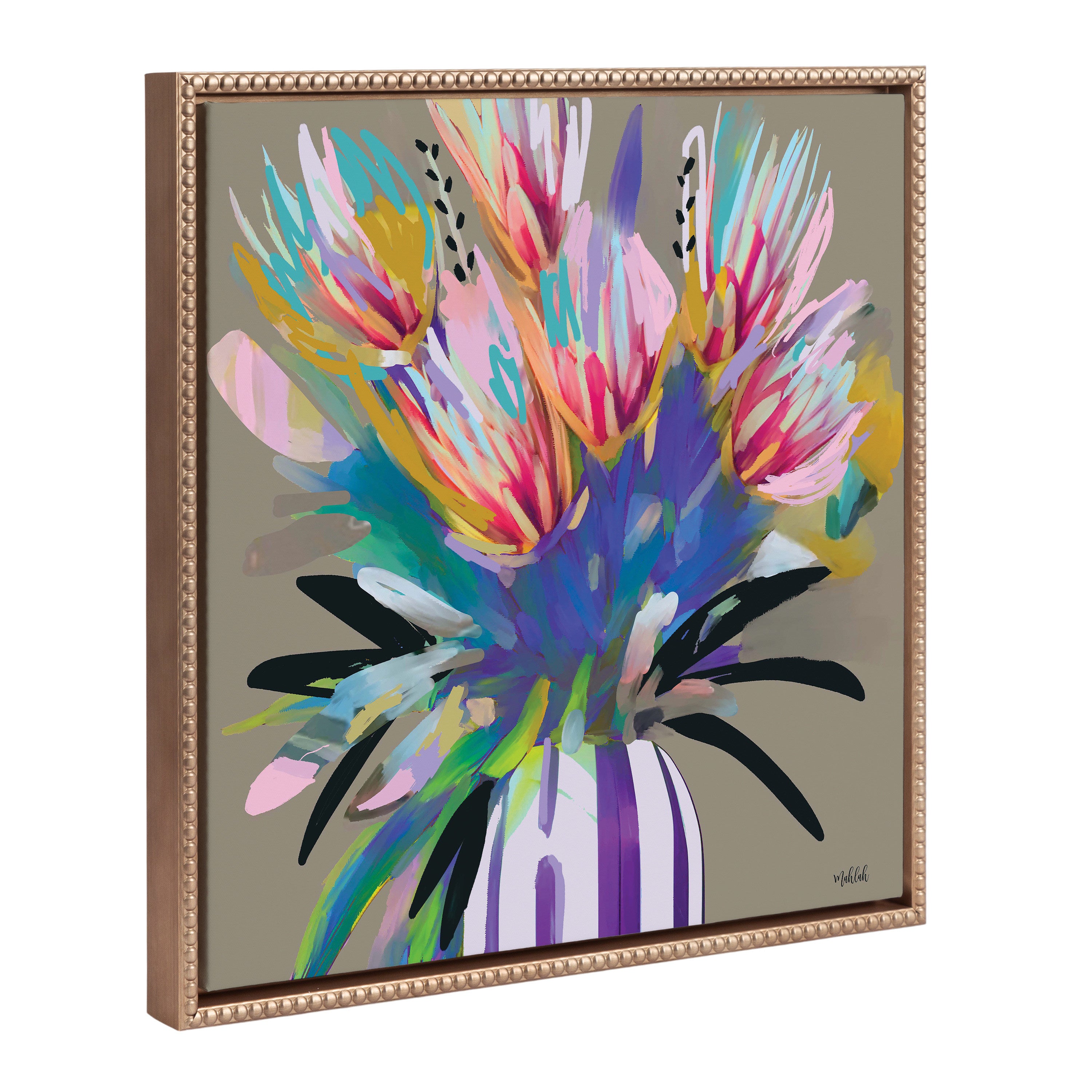 Sylvie Beaded Bright Flowers Framed Canvas by Inkheart Designs
