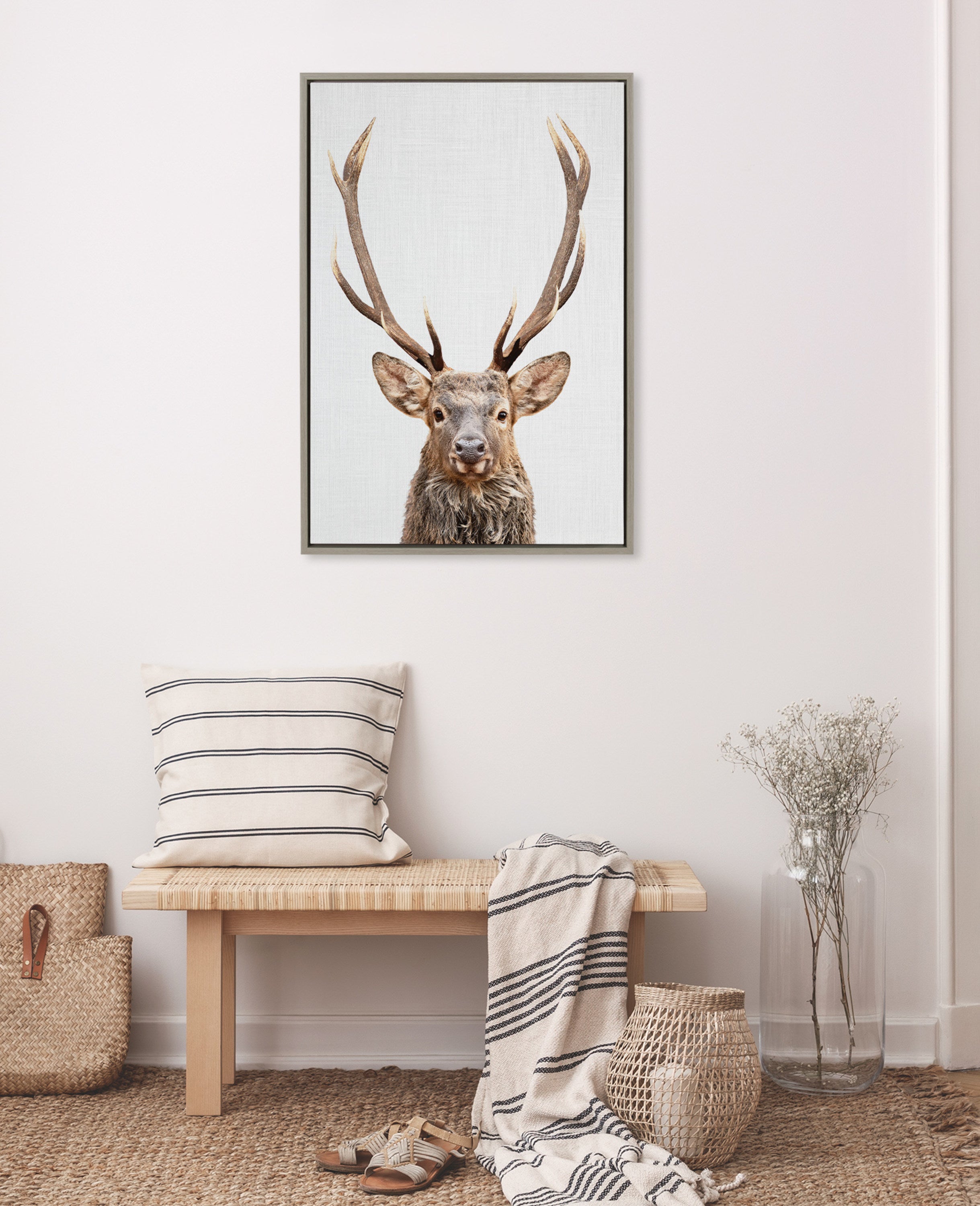 Sylvie The Red Deer Color Framed Canvas by Simon Te of Tai Prints