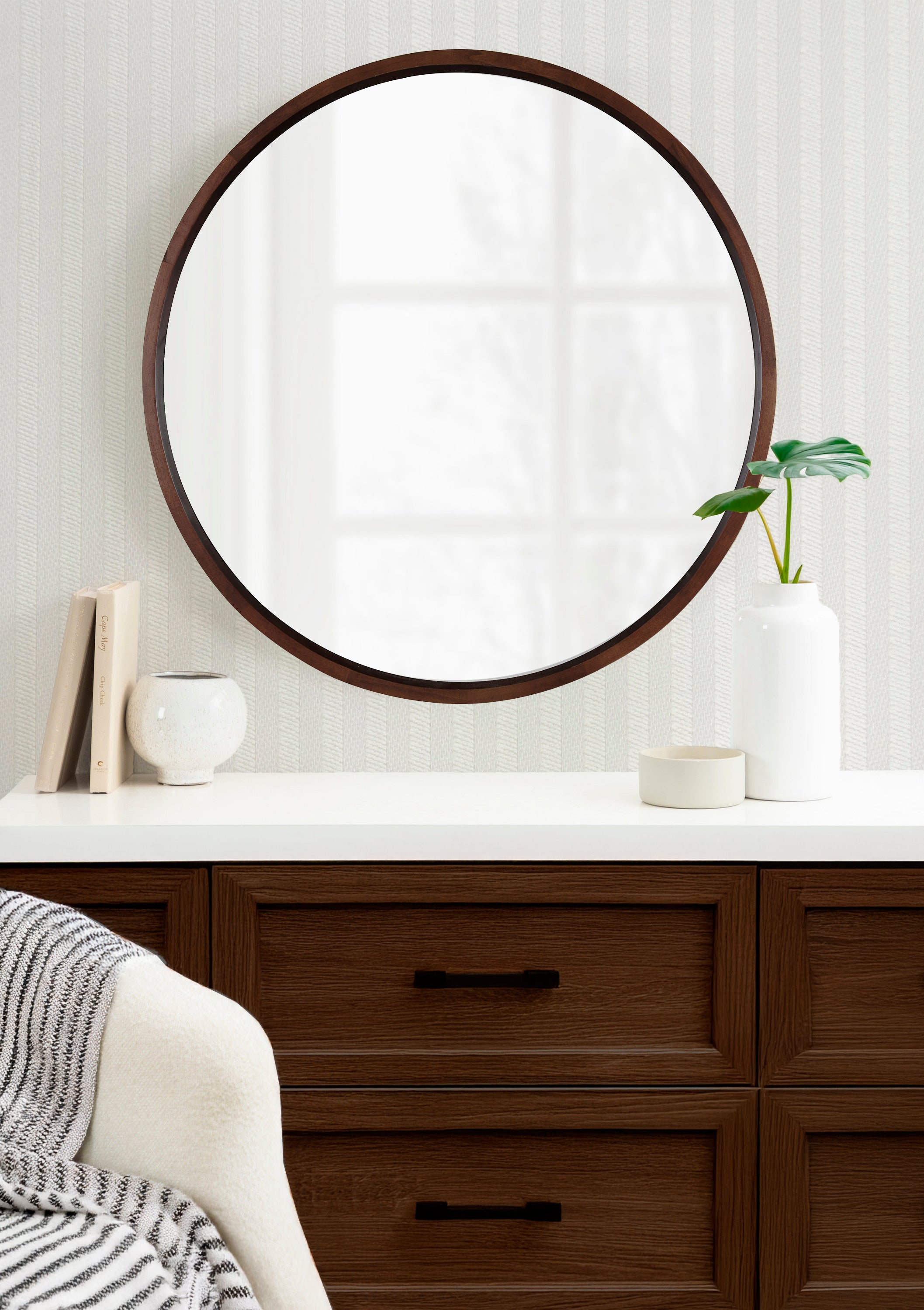 Round Mirror Dark Brown 30" Diameter 6