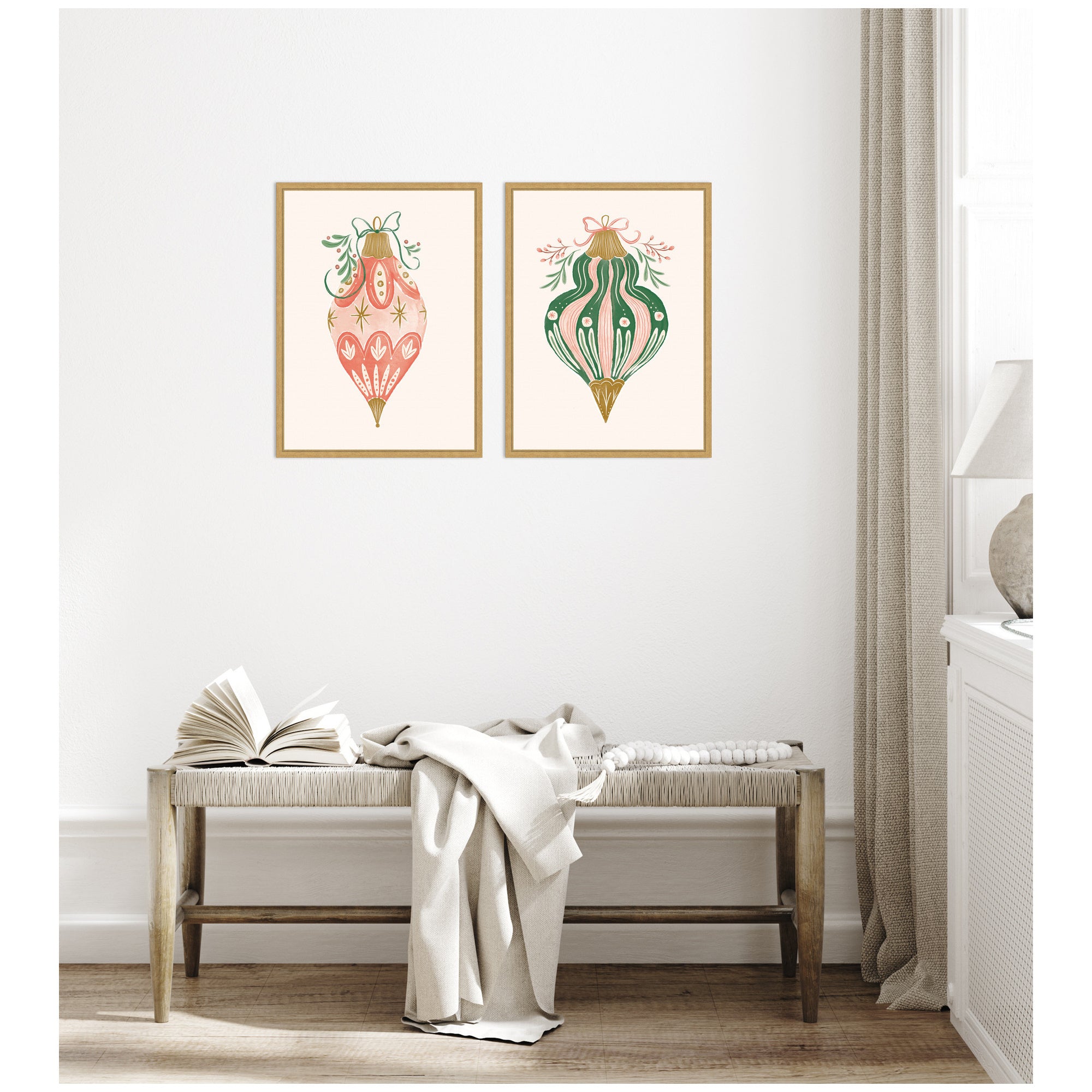 Sylvie Holiday Ornament Collection - 2 Piece Framed Canvas Art Set by Jill Labieniec