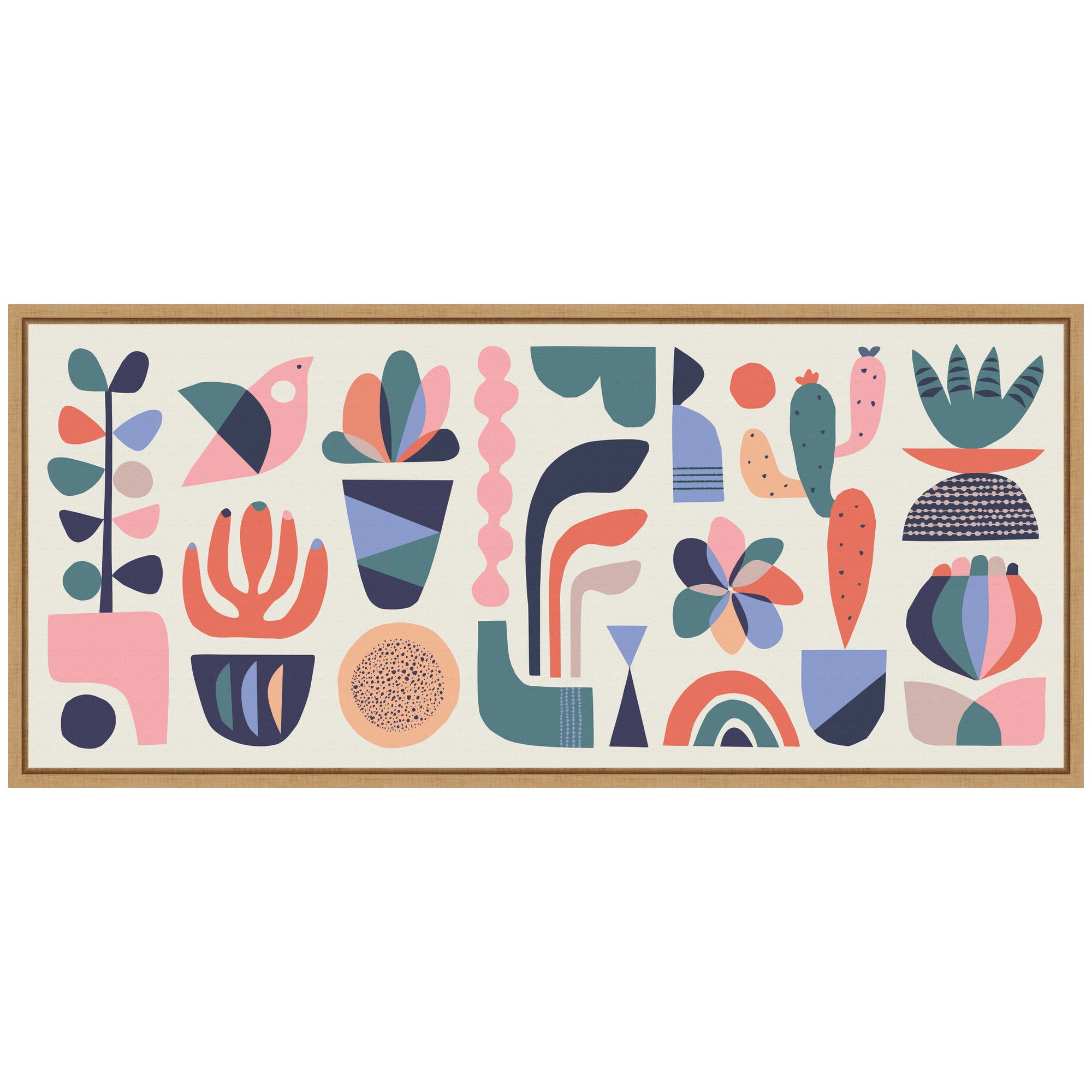 Sylvie Retro Pastel Floral and Succulent Panel Framed Canvas by Rachel Lee