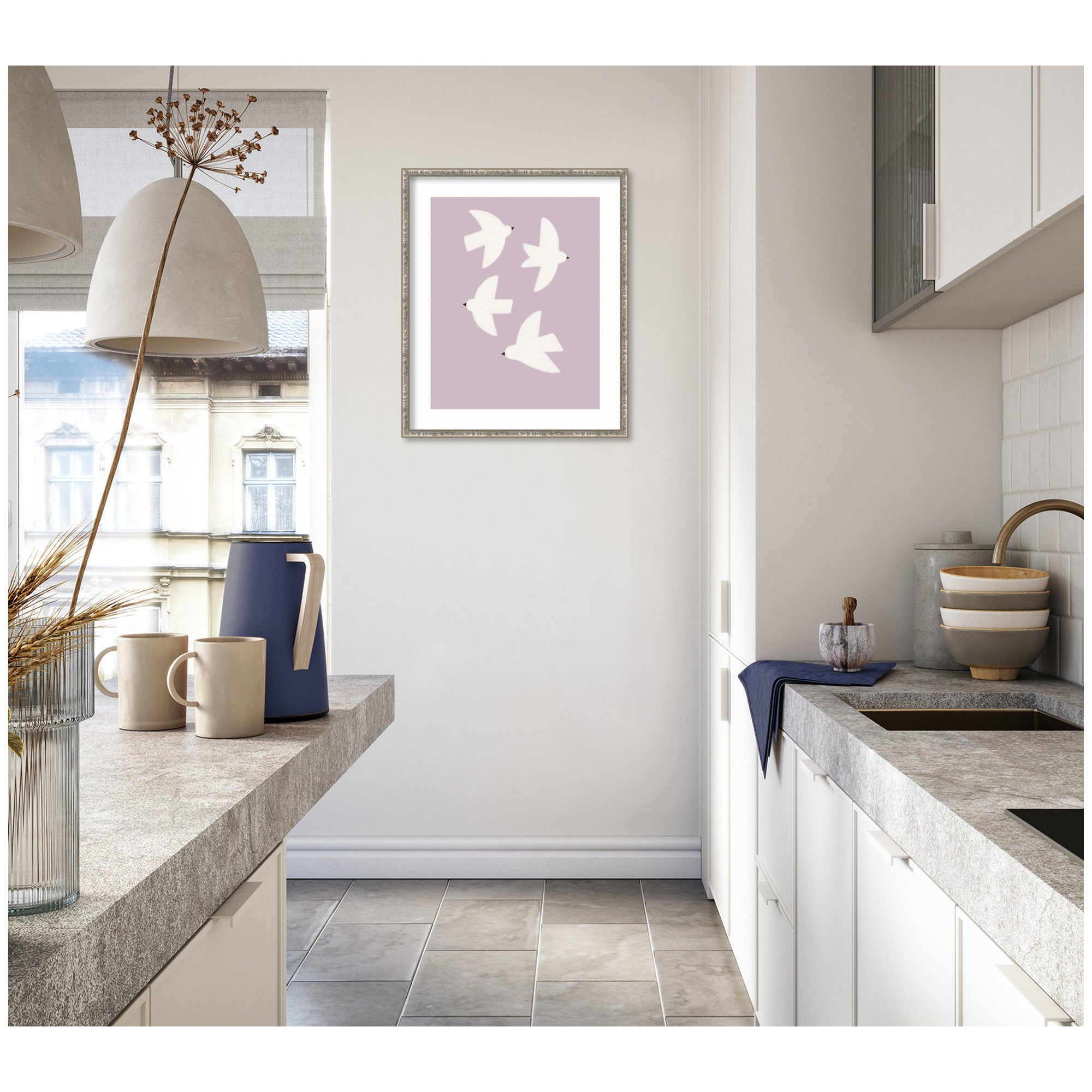 Minimalist Birds Poster 3 Purple by Laura Moss Framed Wall Art Print