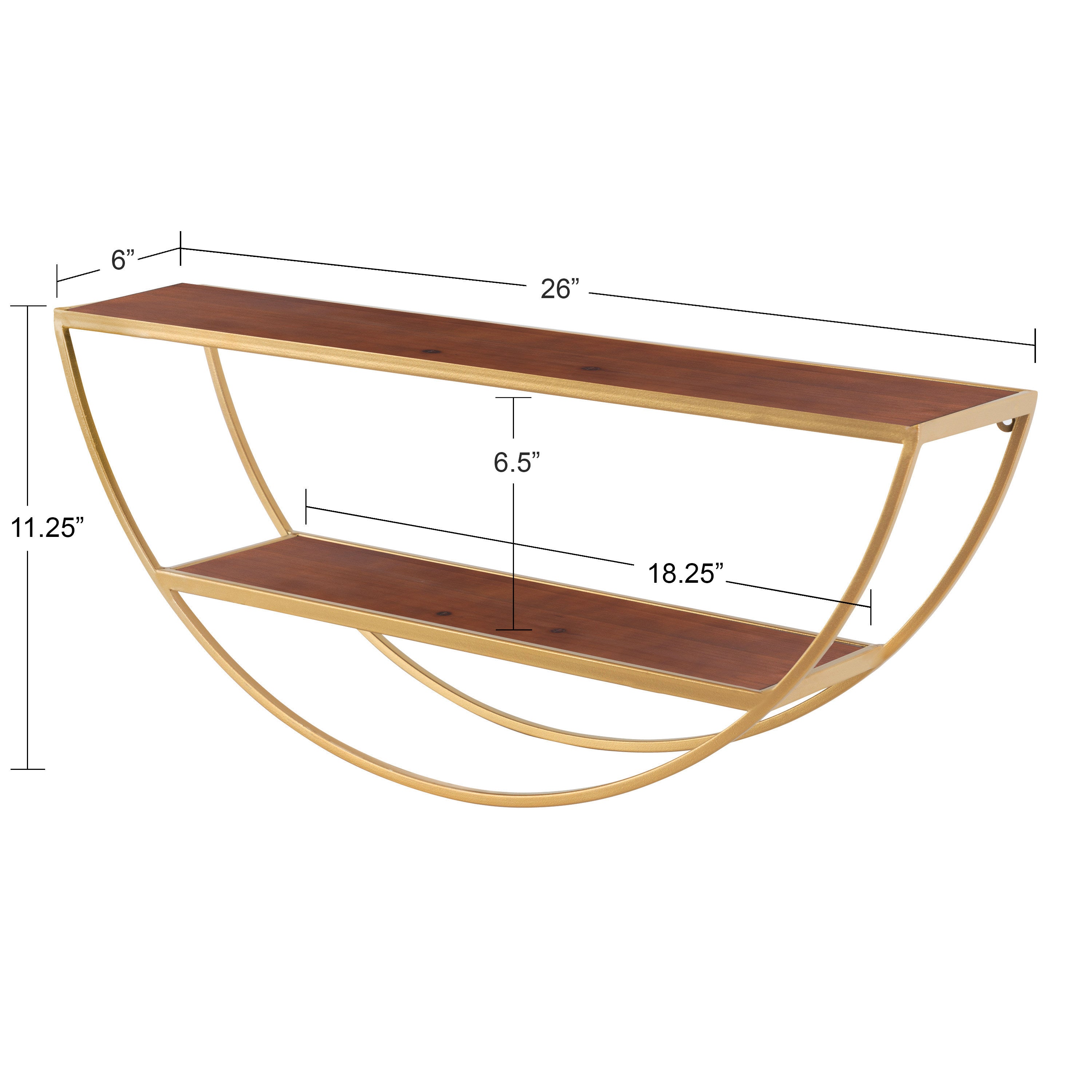 Accent Shelf Walnut Brown Gold 26x11 2