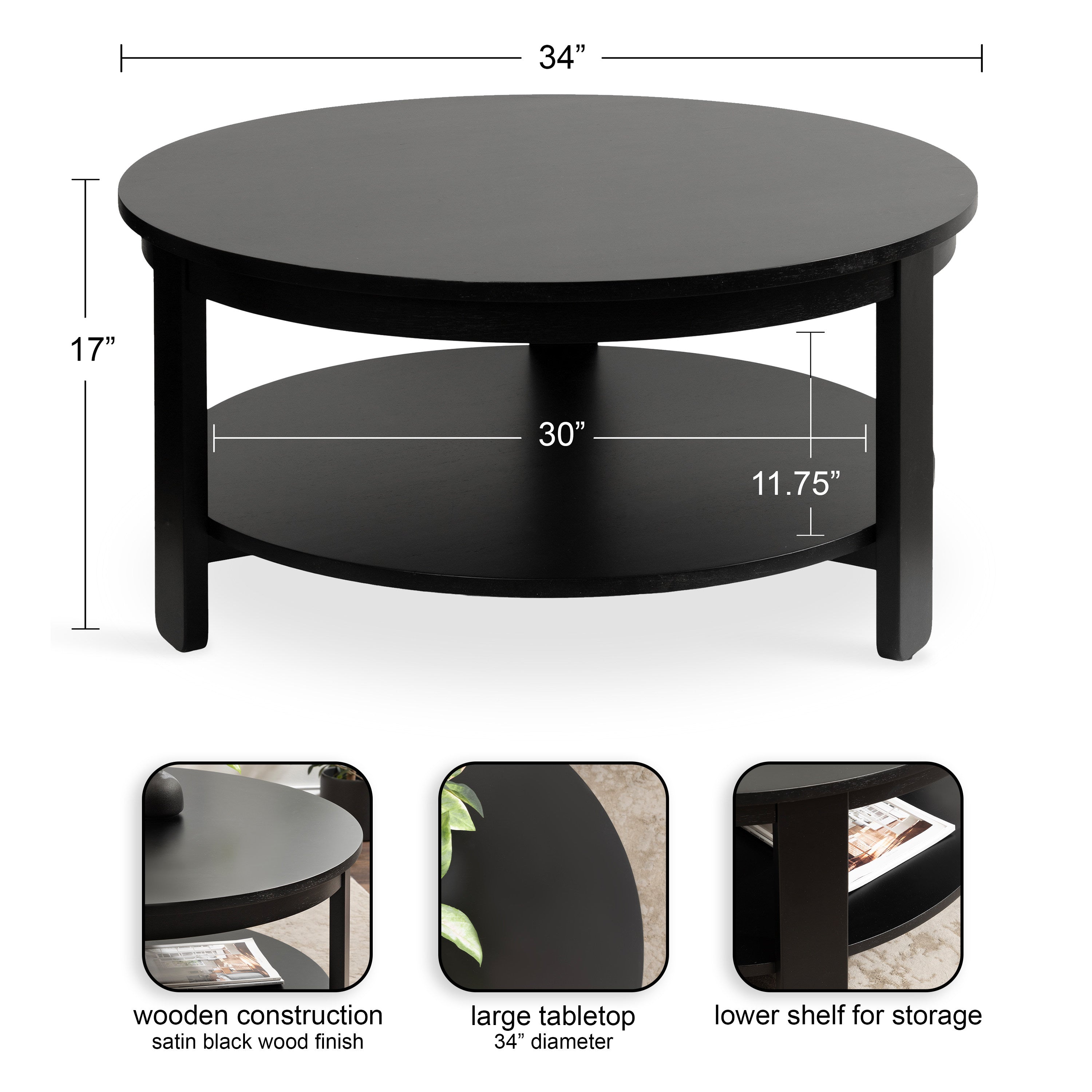Coffee Table Black 34x34x17 2