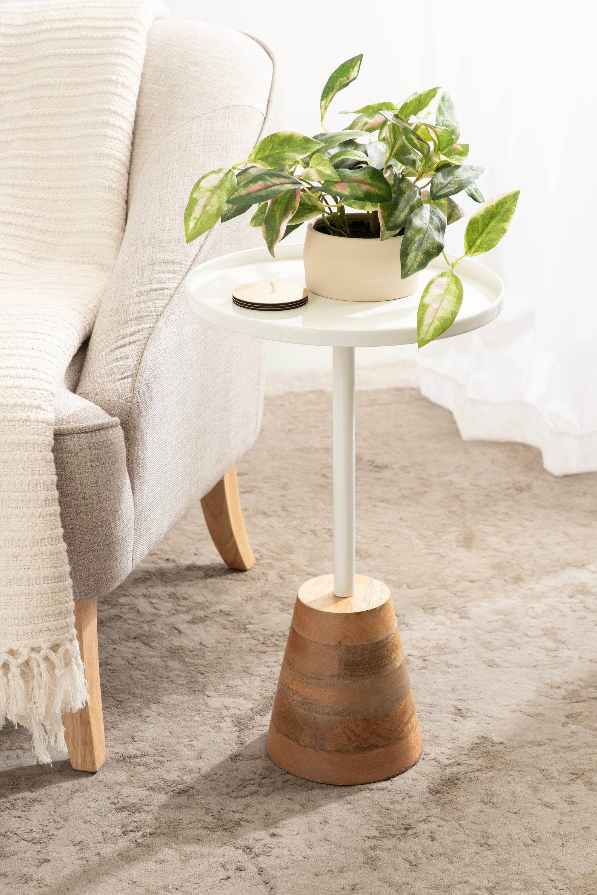 Side Table White Natural 14x14x24 6