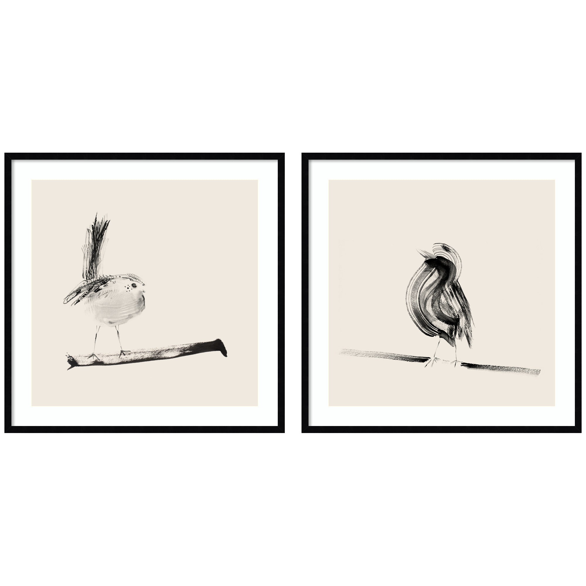 Sketched Bird On Branch 2 Piece Framed Wall Art Print Set by Danushka Abeygoda