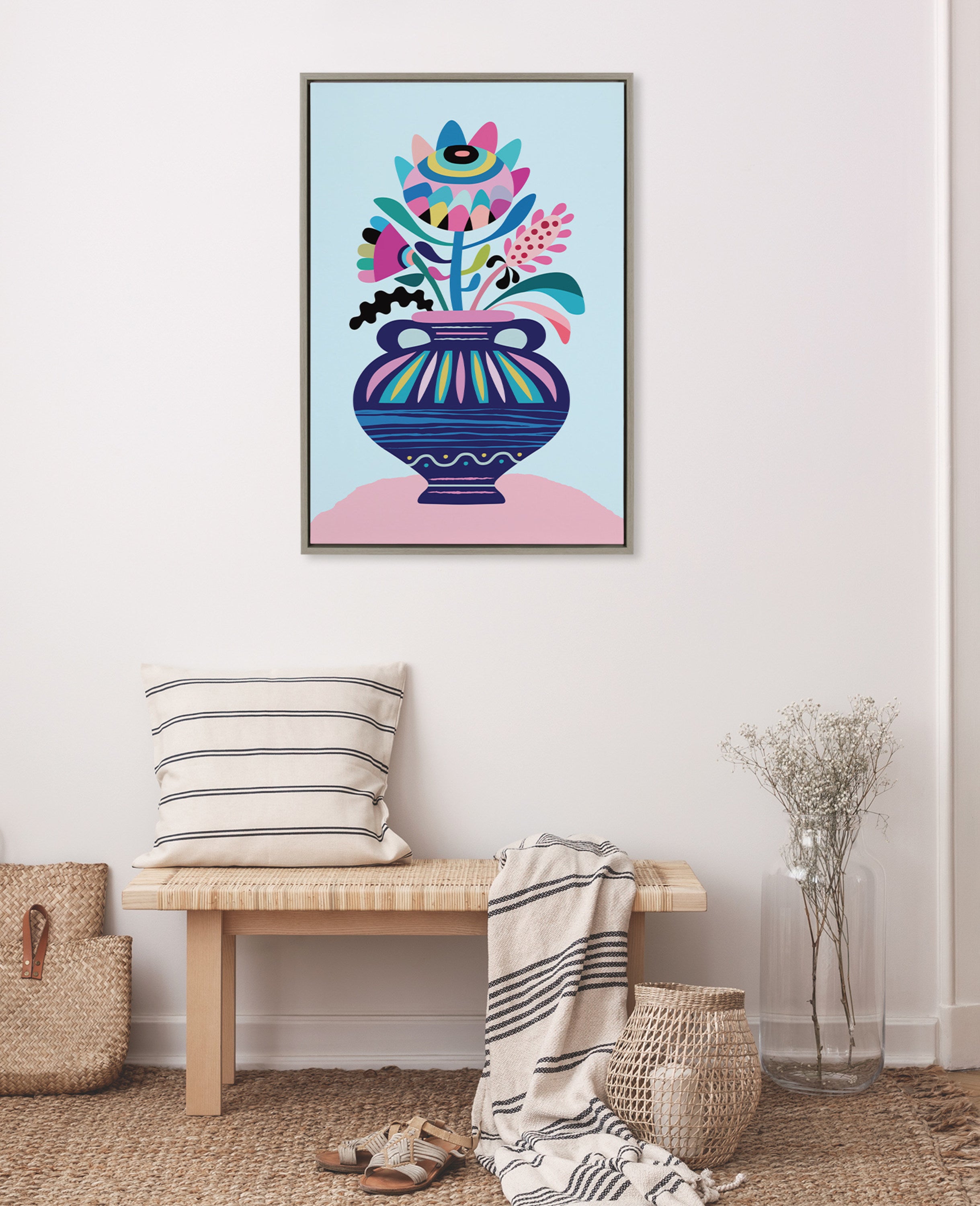Sylvie Mid Century Modern Whimsical Floral Framed Canvas by Rachel Lee of My Dream Wall