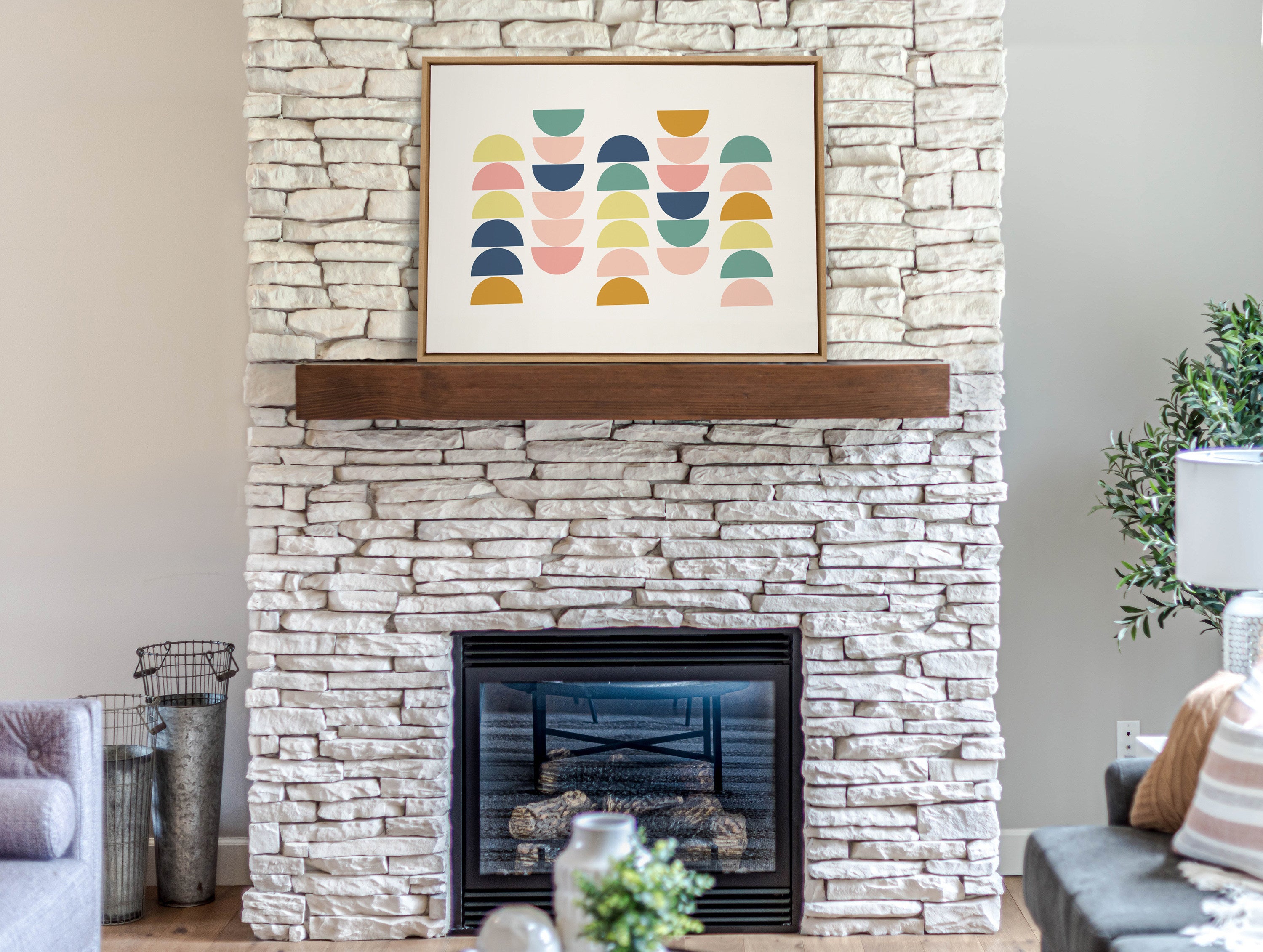 Sylvie Simple Shapes in Soft Colors Framed Canvas by Apricot and Birch