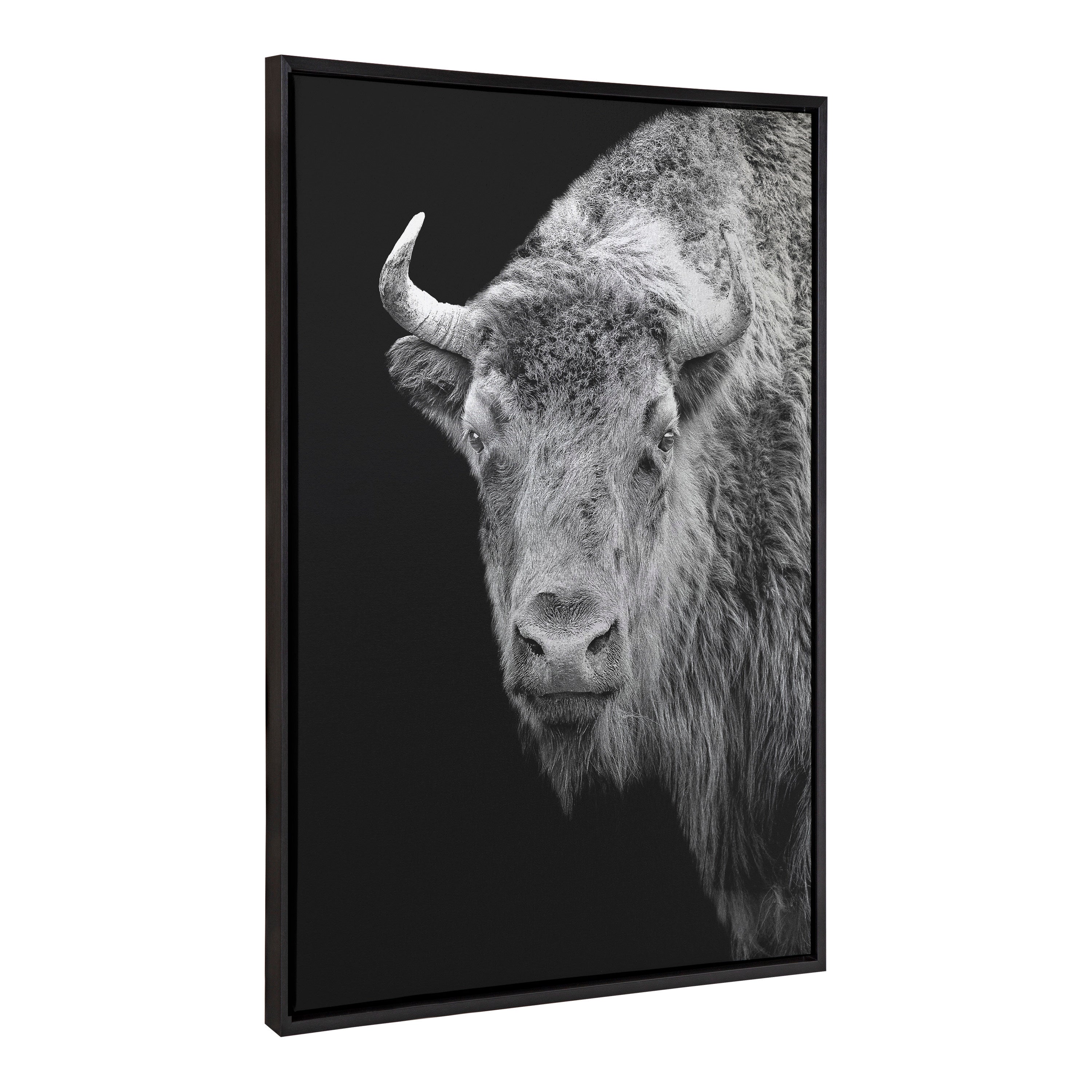 Sylvie American Bison Buffalo Yellowstone Wildlife Animal BW Framed Canvas by Xyo