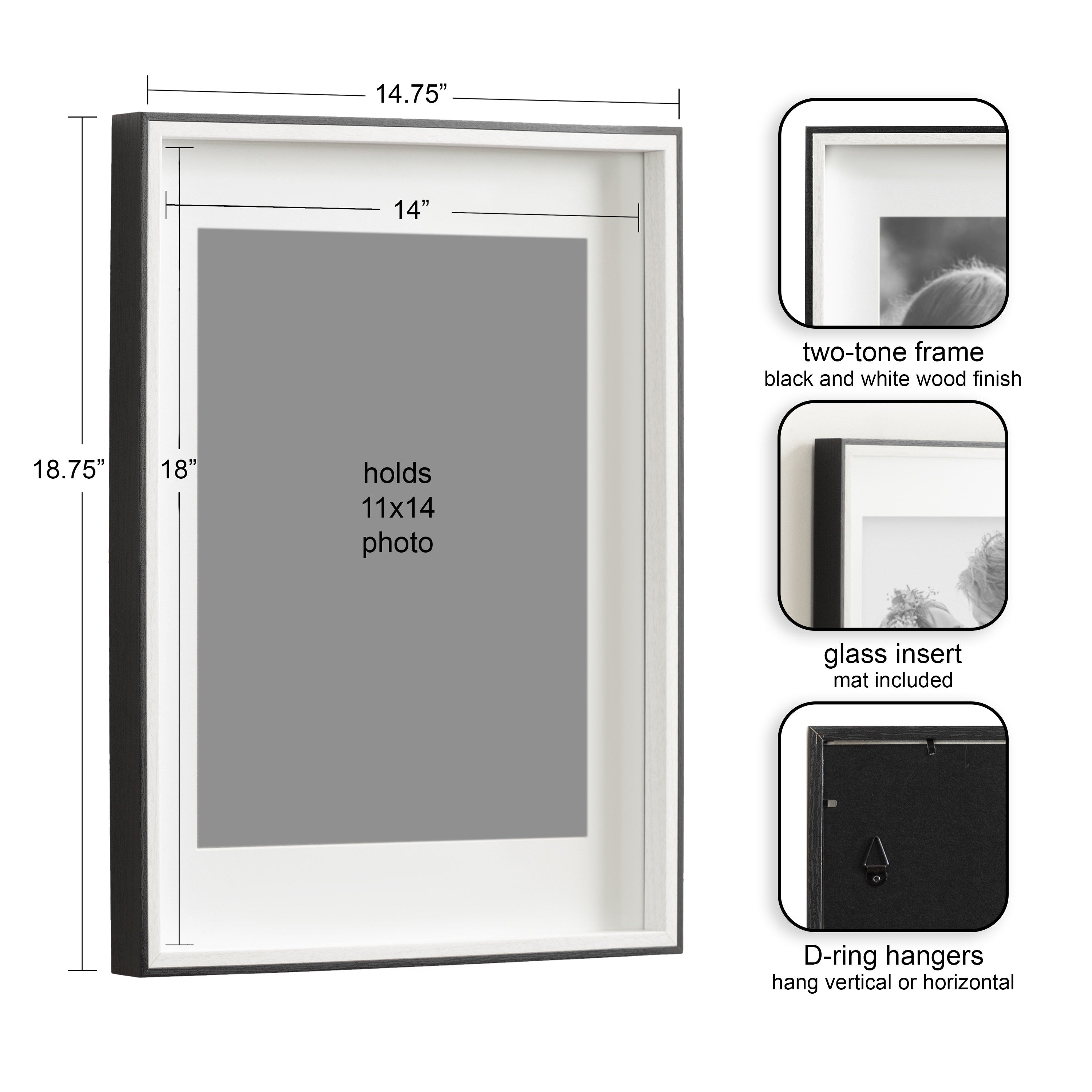 Wall Frame 14x18 matted to 11x14 Black White 2