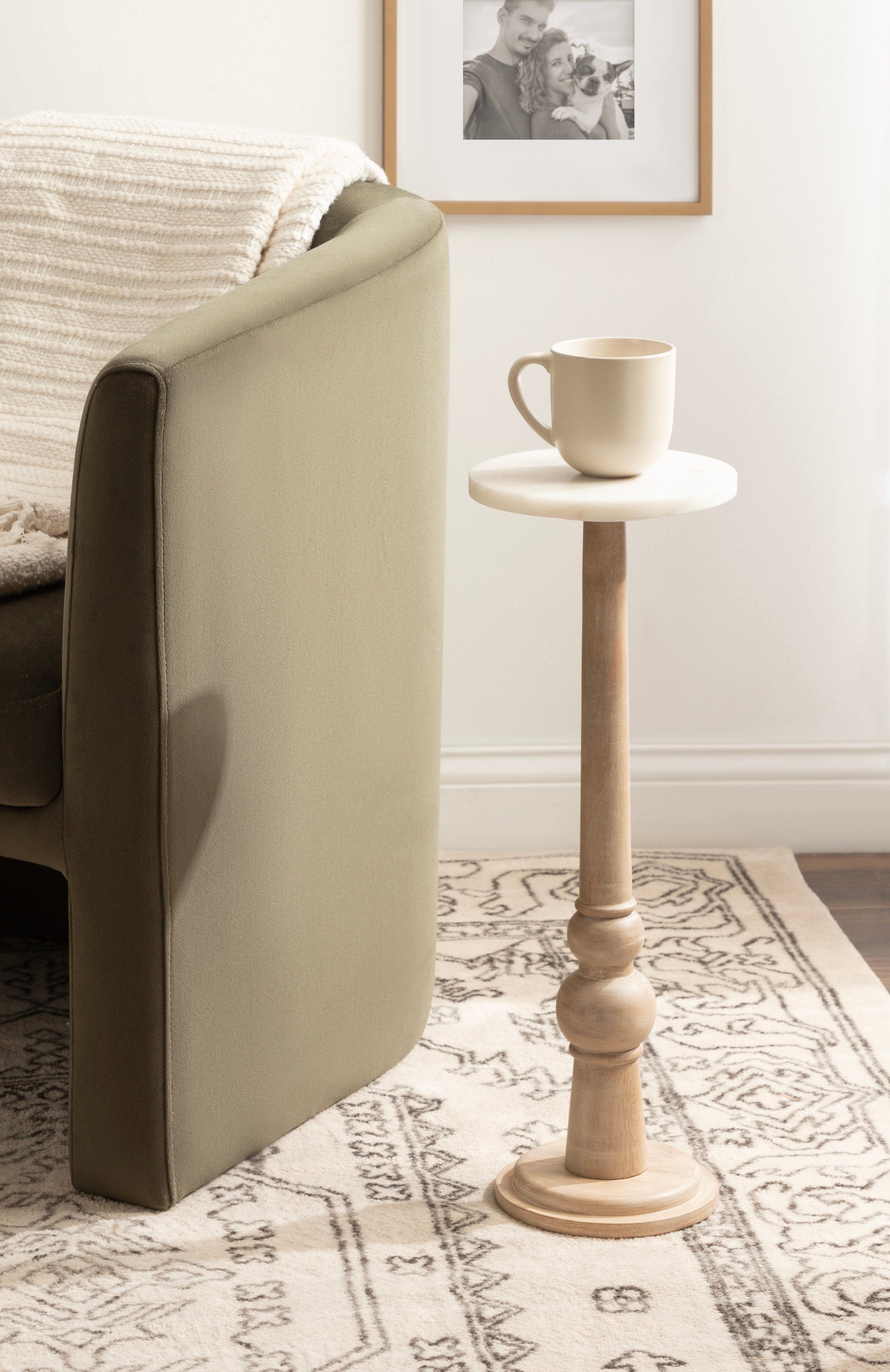 Side Table White Natural Beige 8x8x23 7