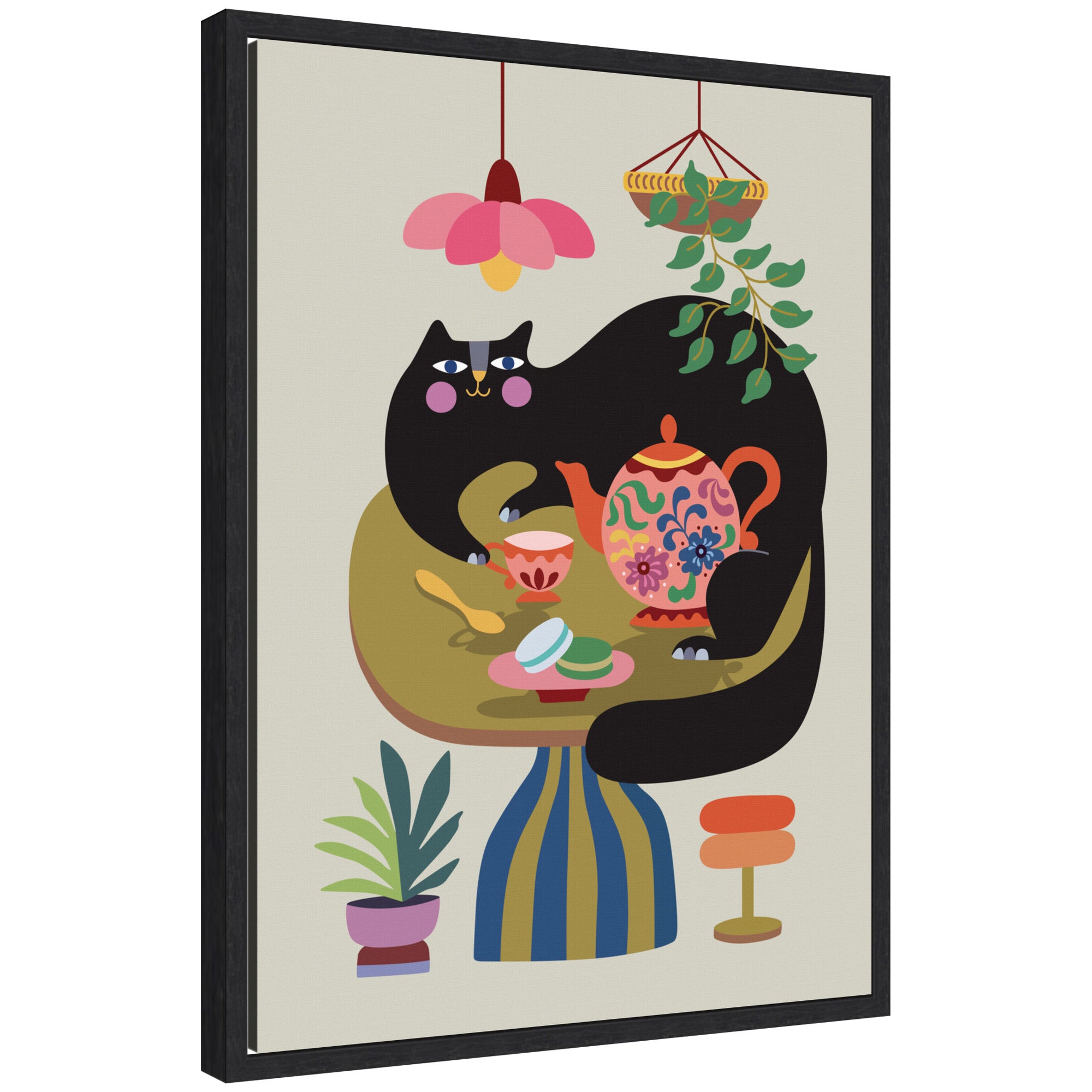 Sylvie Fat Cat Tea Party Framed Canvas by Rachel Lee
