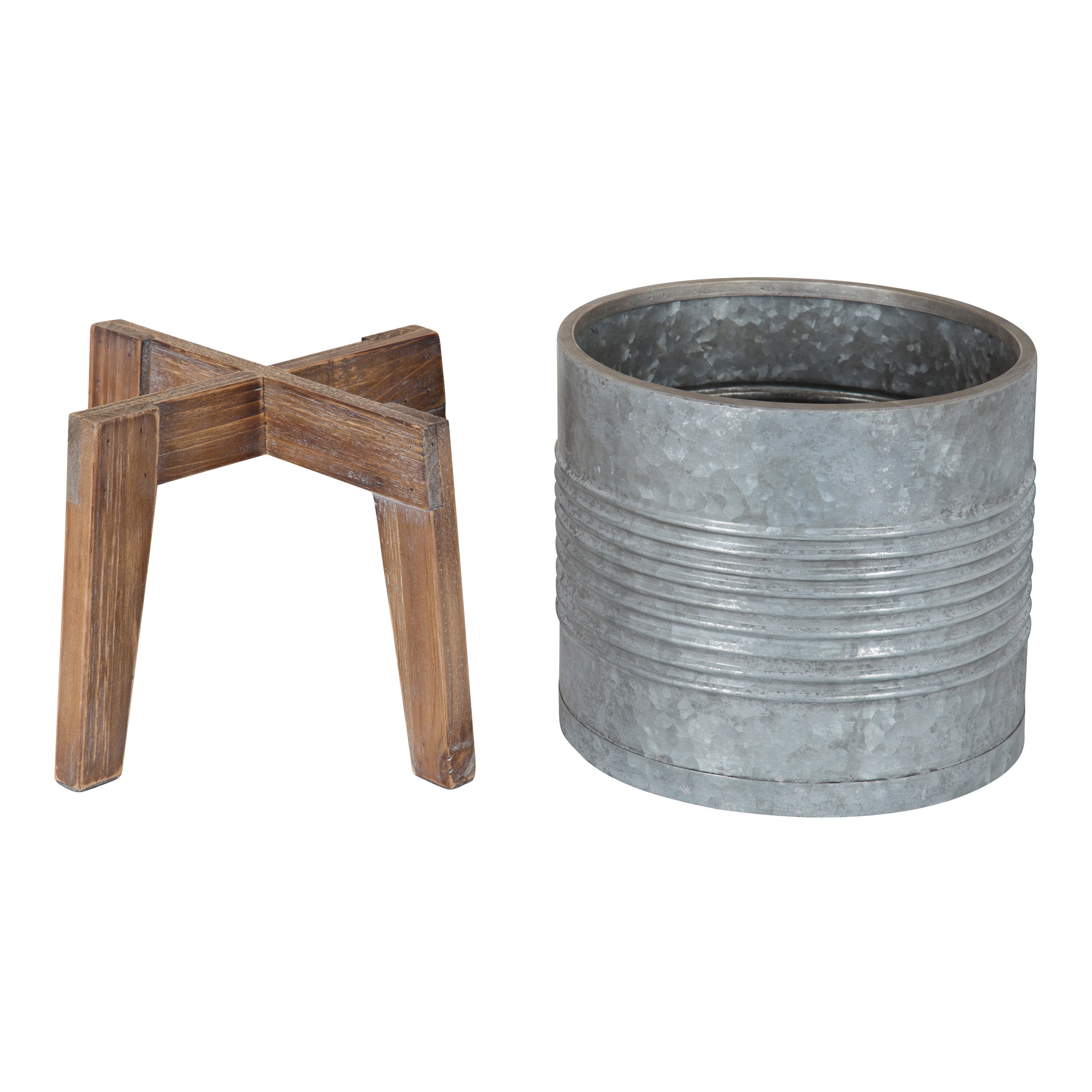 Freestanding Planter Rustic Brown Silver 11" Diameter 4