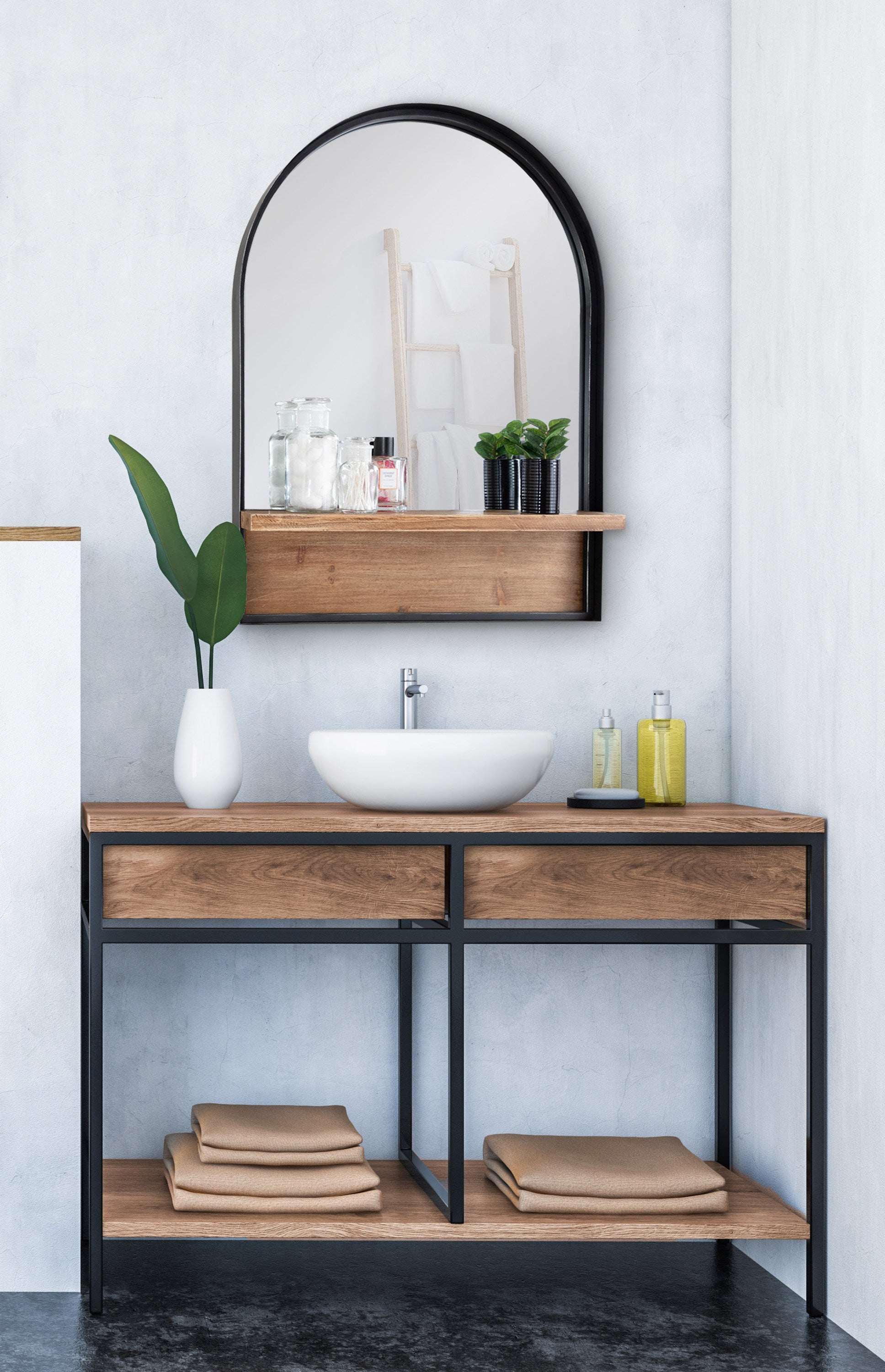 Owing Framed Arch Mirror with Shelf