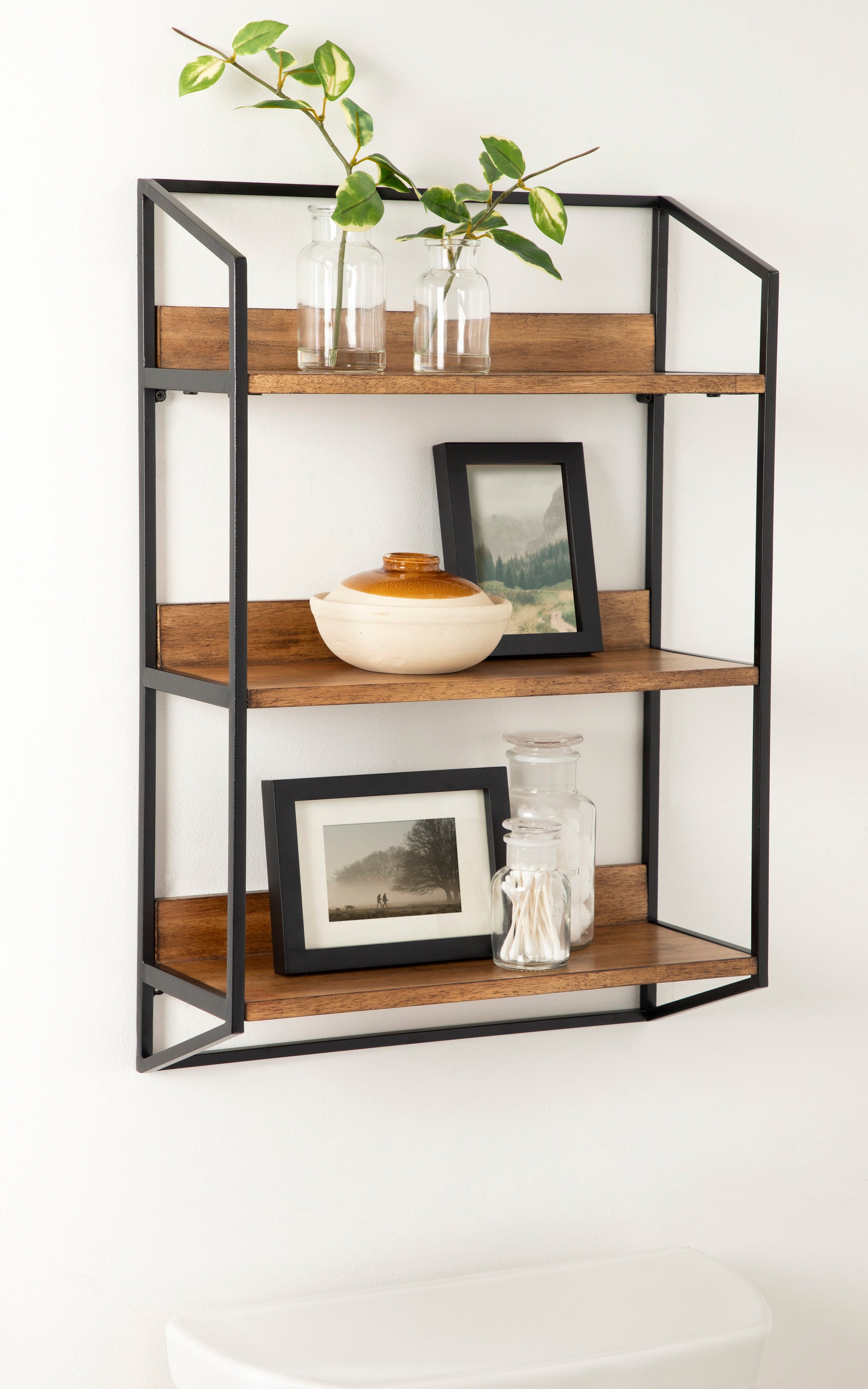 Accent Shelf Rustic Brown Black 18x28x7 6