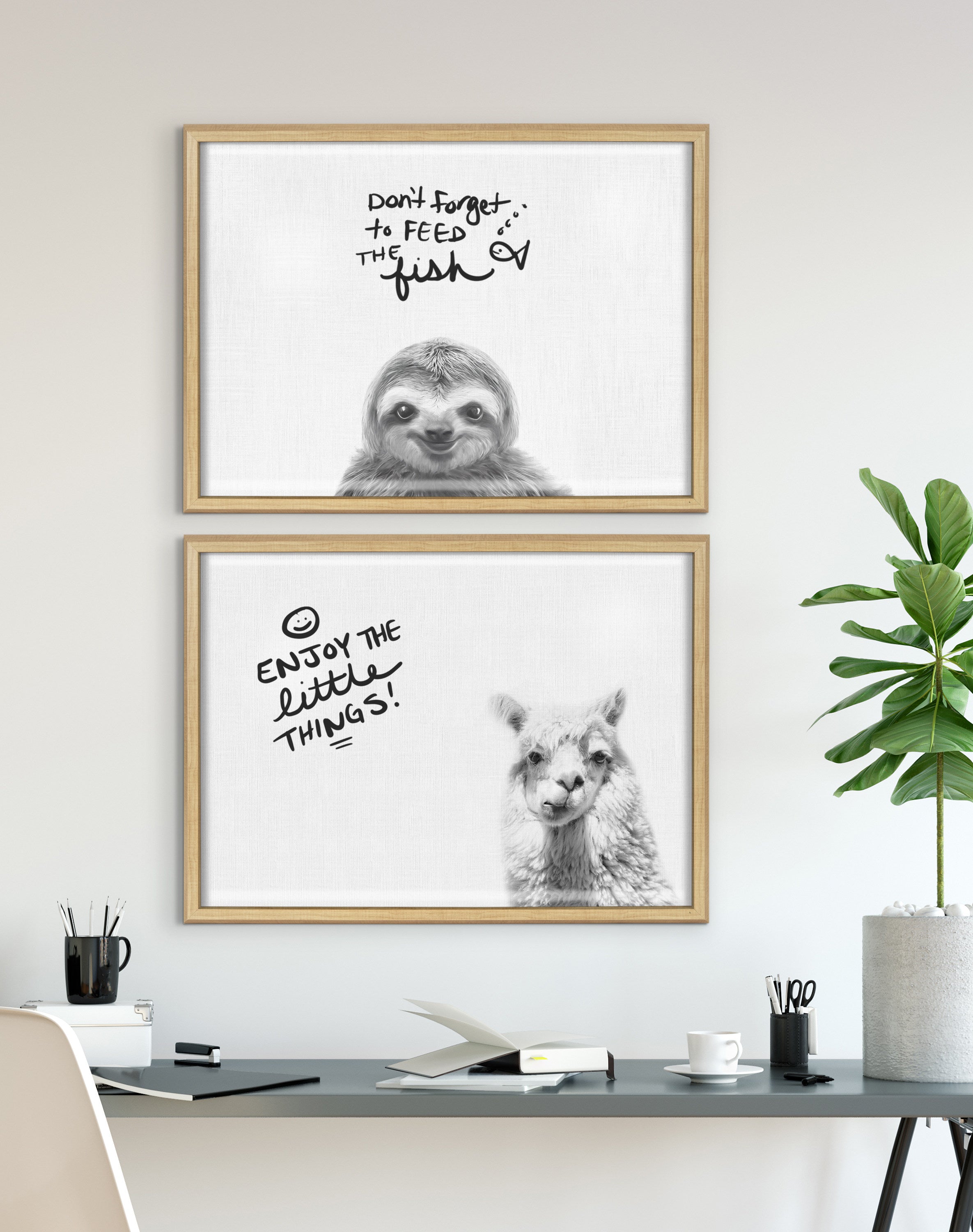 Blake Sloth Framed Printed Glass by Simon Te of Tai Prints