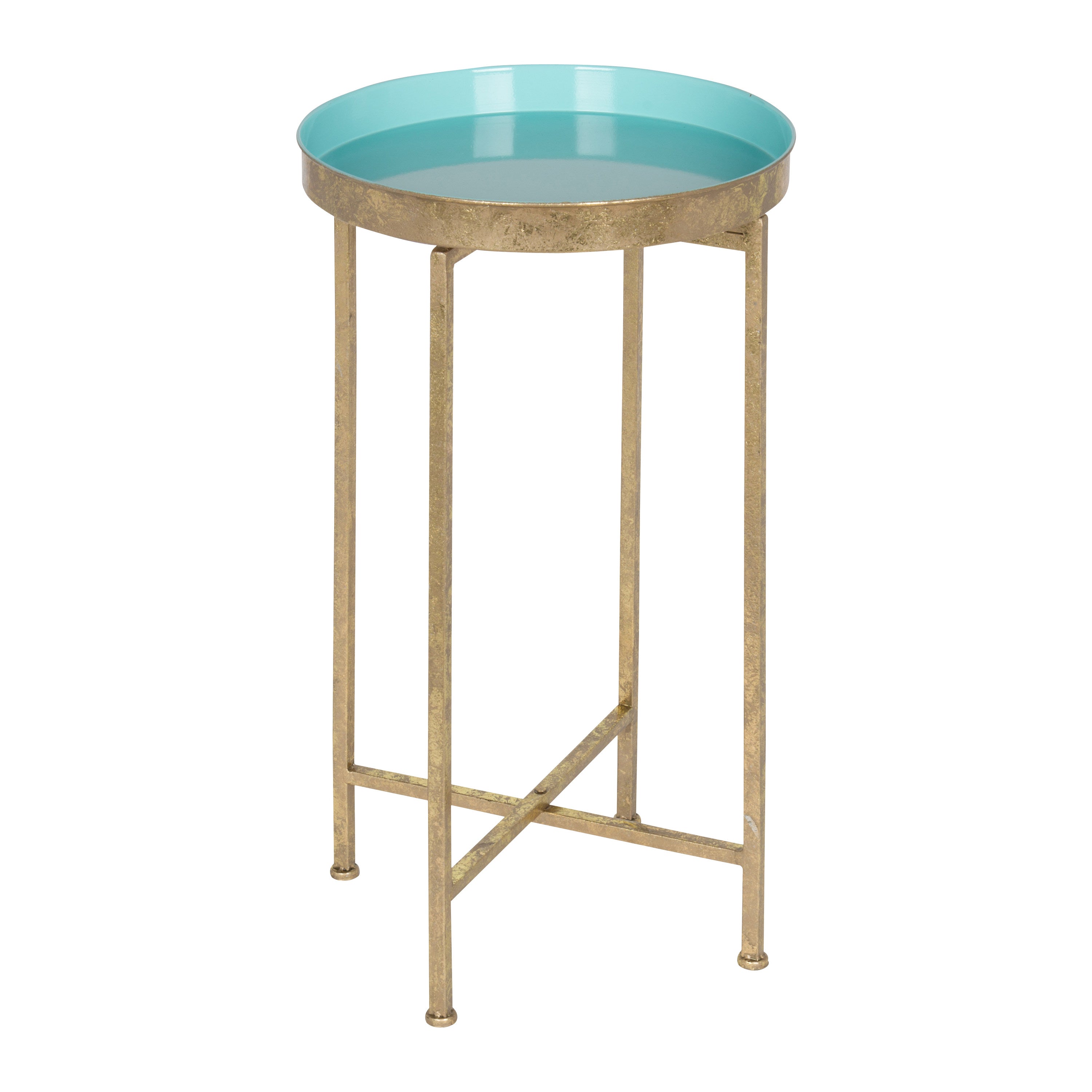 Tea Table Gold Light Teal 14x14x26 1