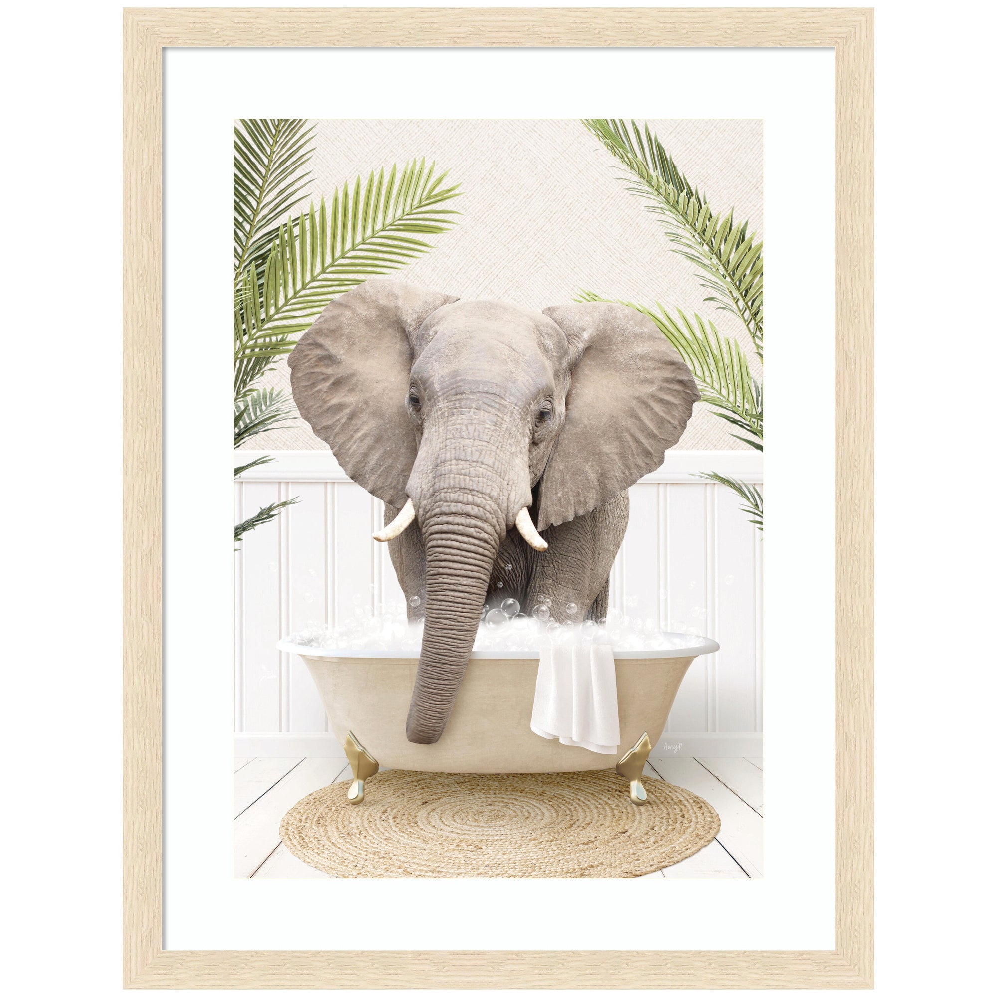 Elephant Front Palm Bathtub by Amy Peterson Framed Wall Art Print