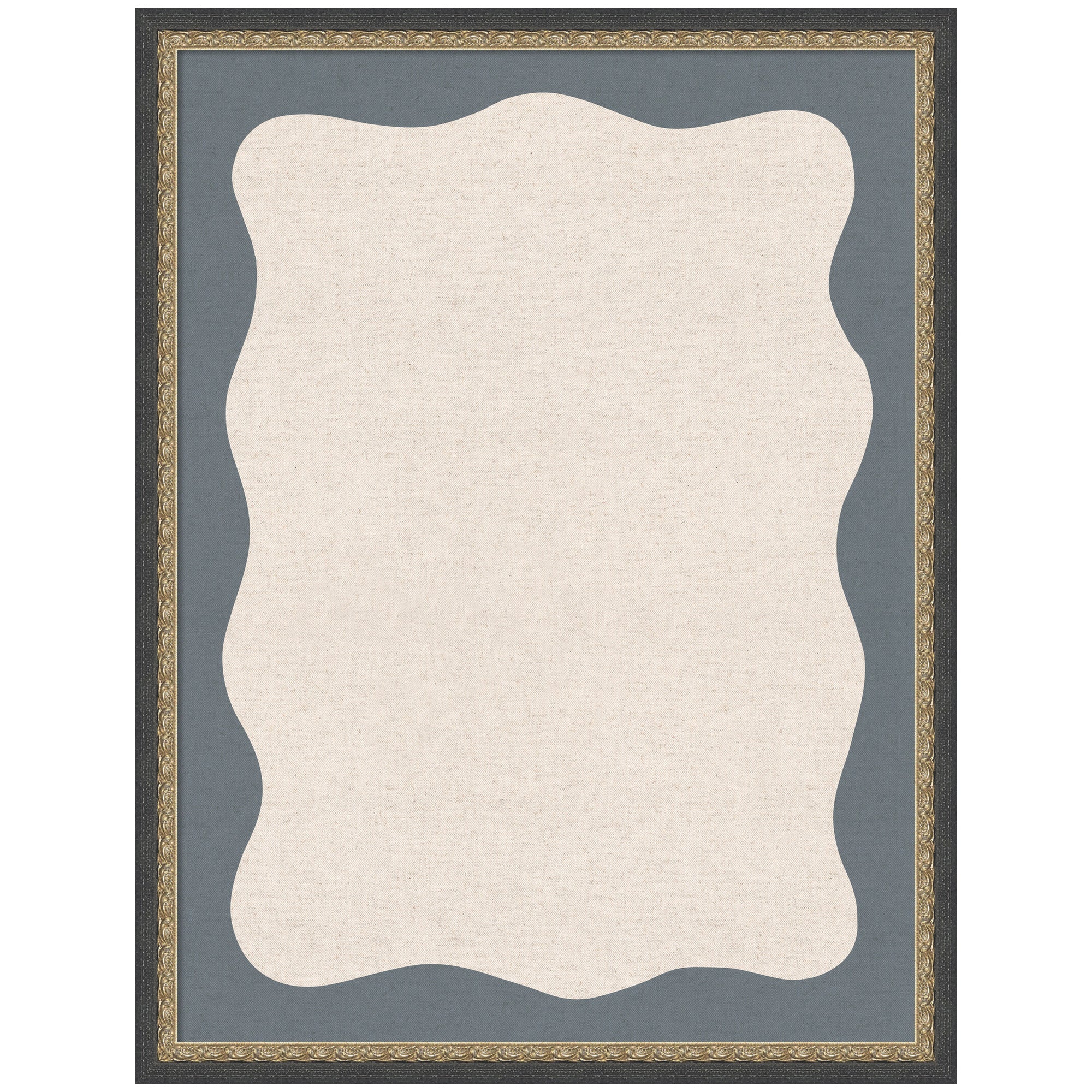 Framed Fabric Pinboard Wavy Linen and Smokey Blue Wall Organization