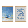 Sylvie Golden Dunes and Fishes Blue on Beige Framed Canvas Art Set by Giuliana Lazzerini