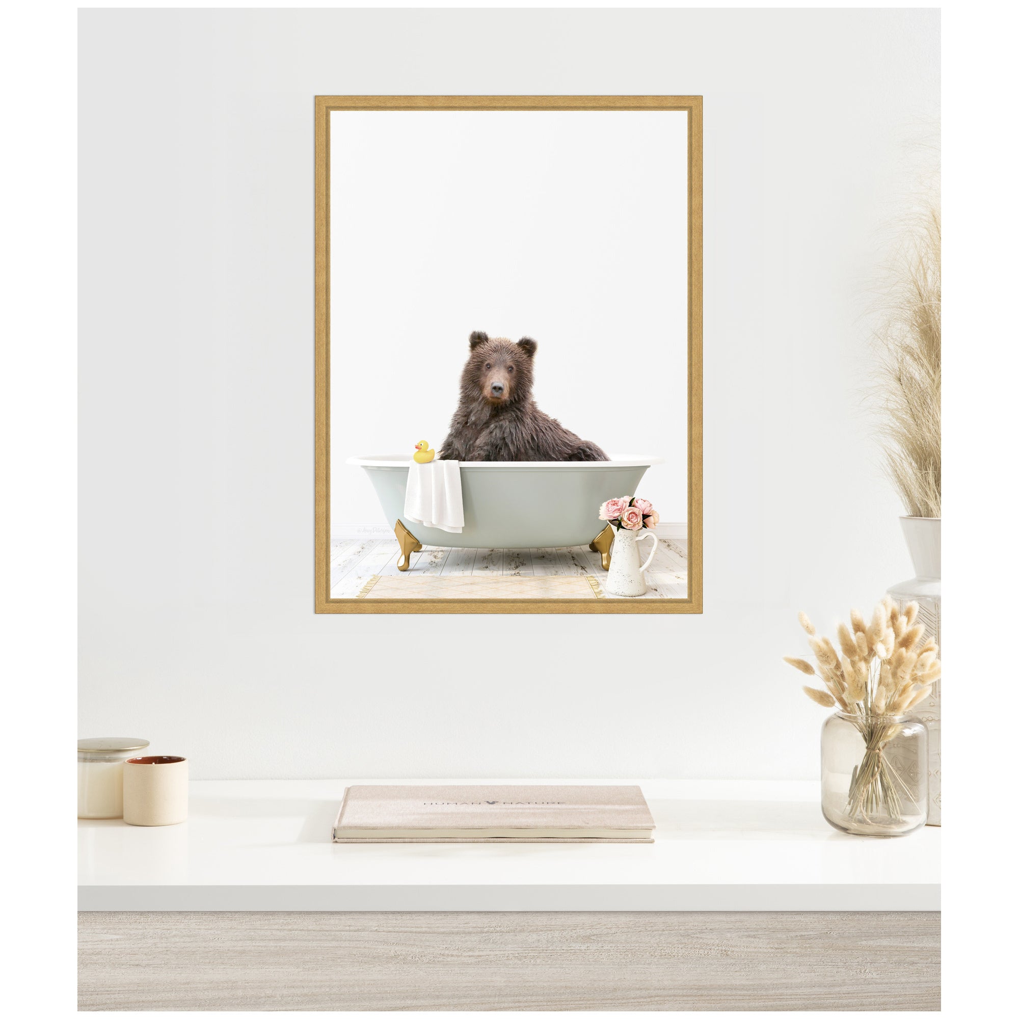 Sylvie Bear in Cottage Gray Bathtub Framed Canvas by Amy Peterson