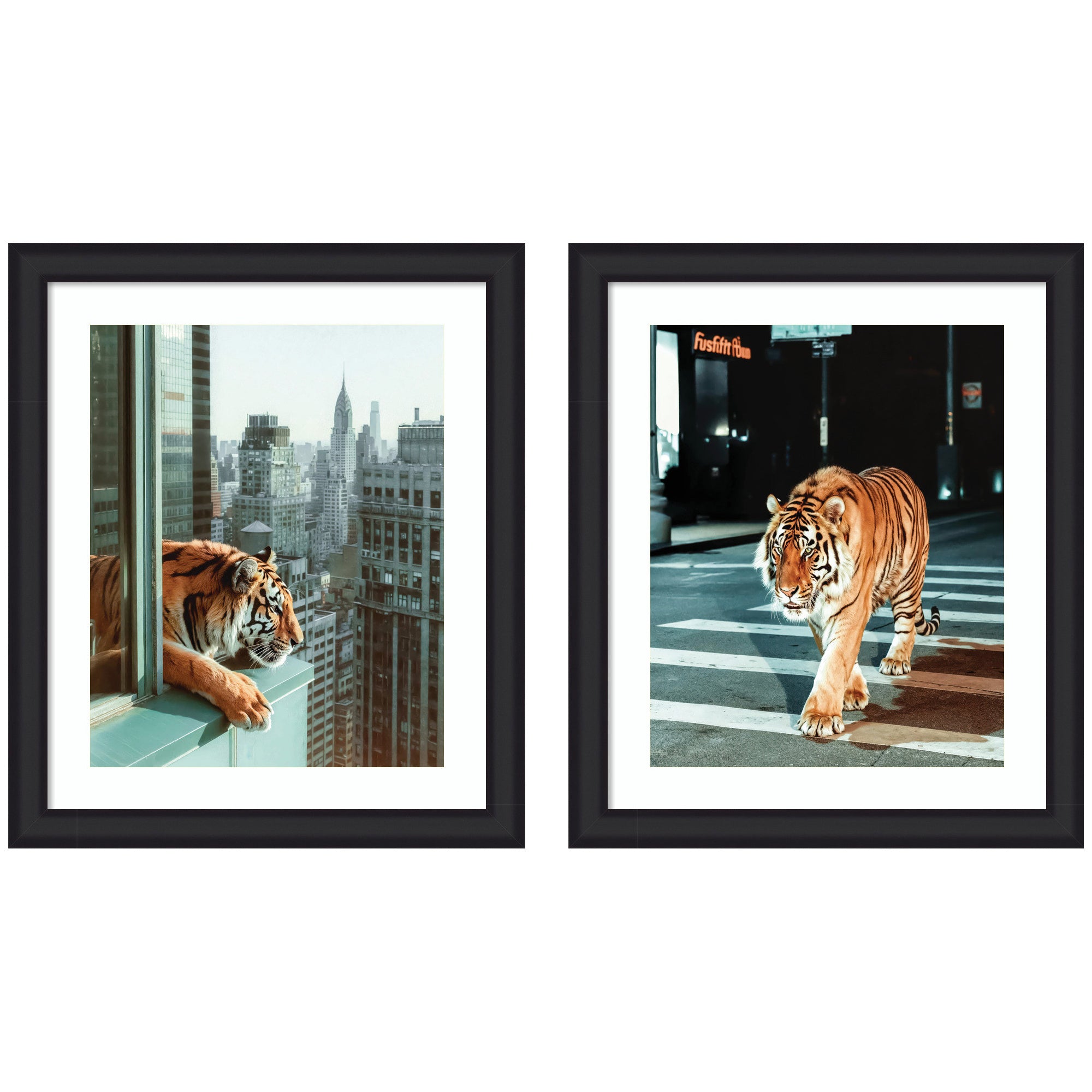 Urban Tiger City 2 Piece Framed Wall Art Print Set by Michael Schauer